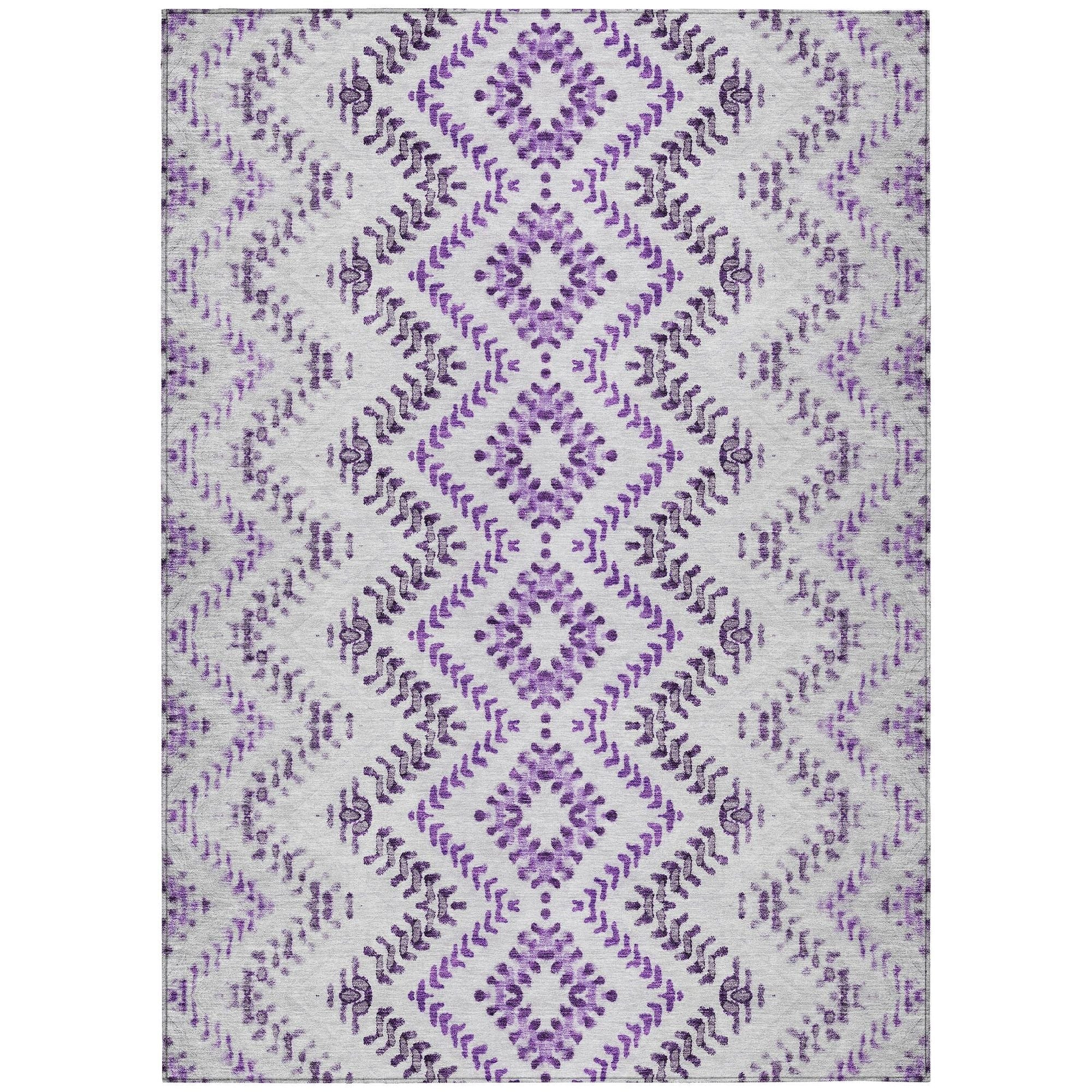 Machine Washable Purple Rug - Indoor / Outdoor - Kids / Pet Friendly Geometric Print Rug