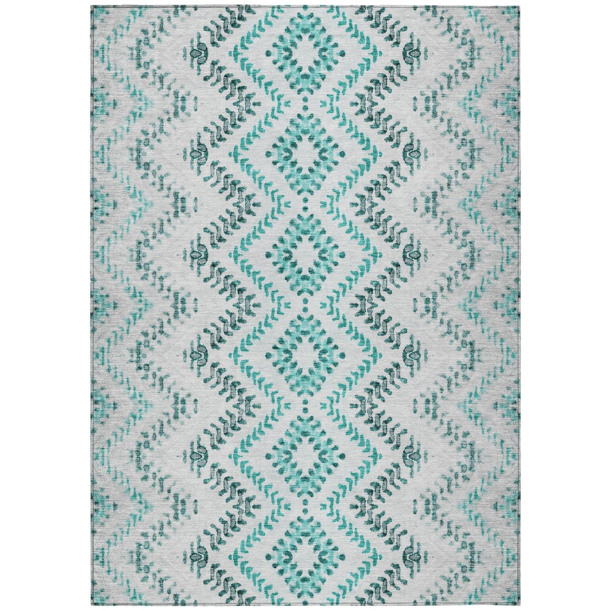 Machine Washable Teal Rug - Indoor / Outdoor - Kids / Pet Friendly Geometric Print Rug