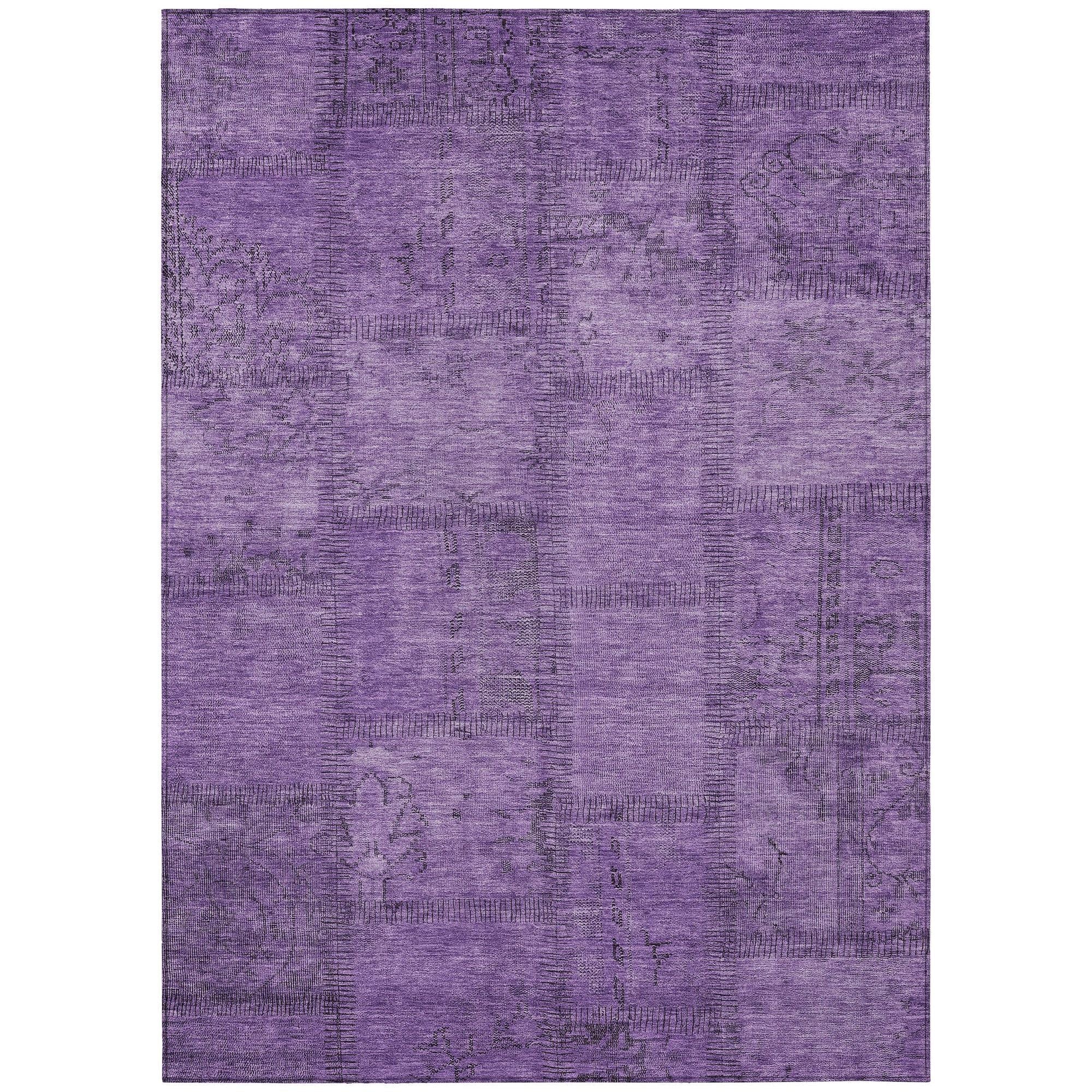 Machine Washable Purple Rug - Indoor / Outdoor - Kids / Pet Friendly Patchwork Print Rug
