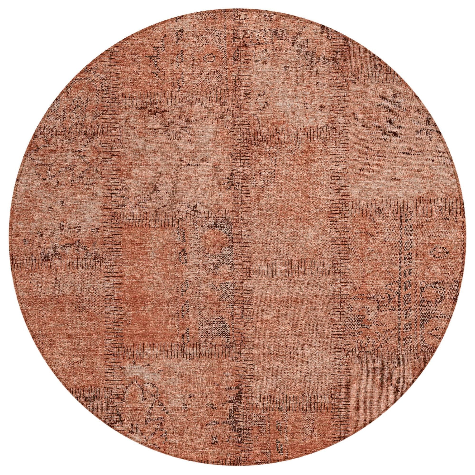 Machine Washable Salmon Orange Rug - Indoor / Outdoor - Kids / Pet Friendly Patchwork Print Rug