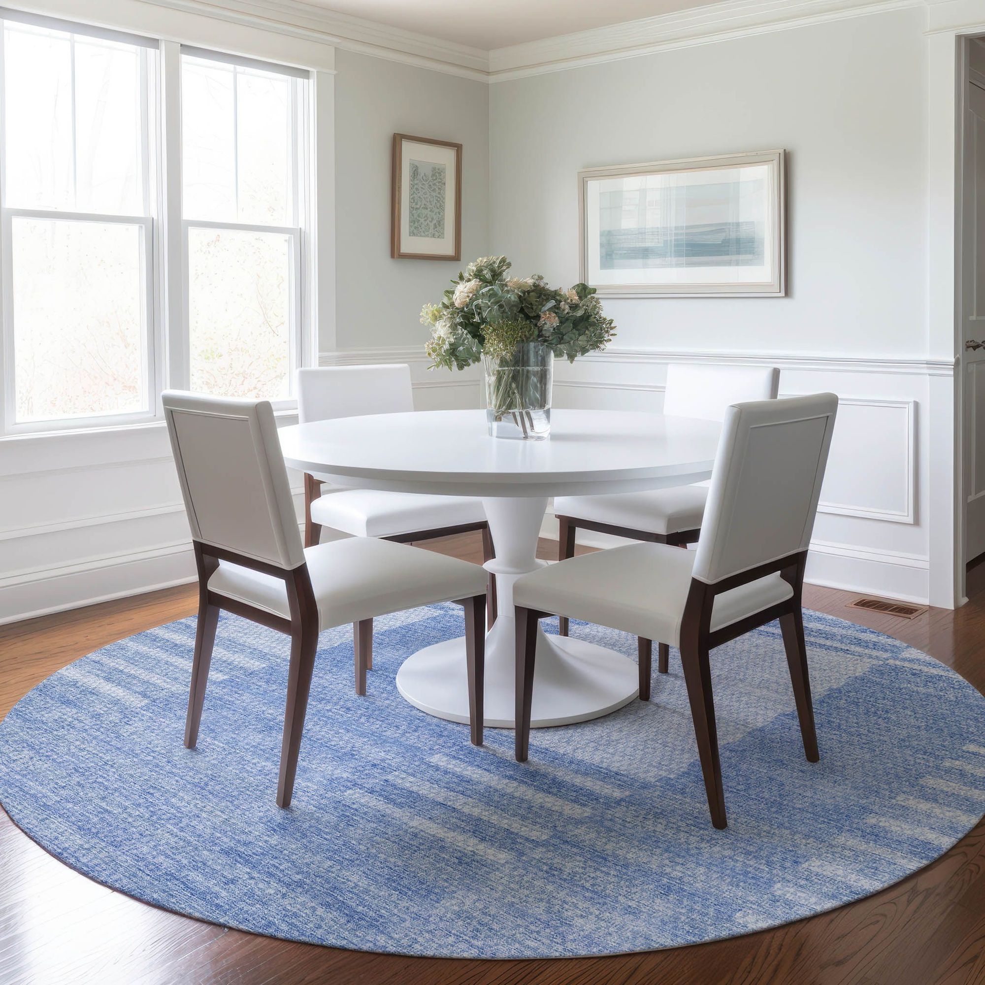 Machine Washable Blue Rug - Indoor / Outdoor - Kids / Pet Friendly Striped Print Rug
