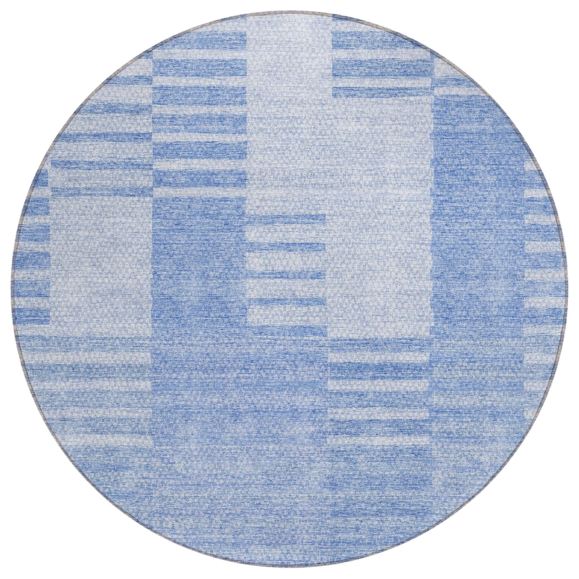 Machine Washable Blue Rug - Indoor / Outdoor - Kids / Pet Friendly Striped Print Rug