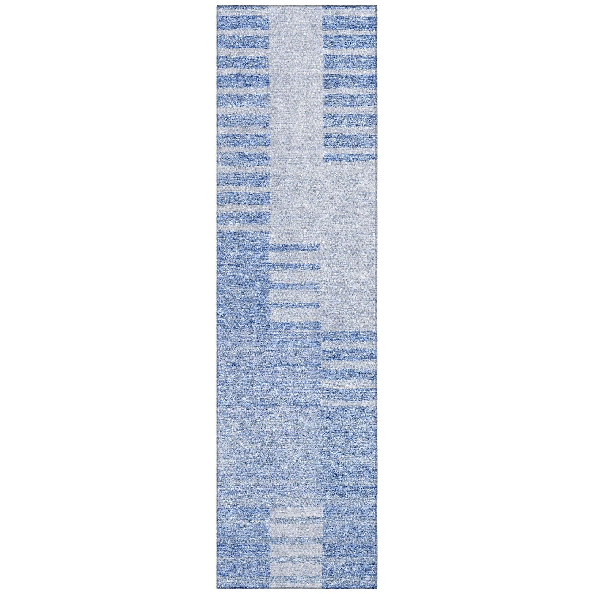Machine Washable Blue Rug - Indoor / Outdoor - Kids / Pet Friendly Striped Print Rug