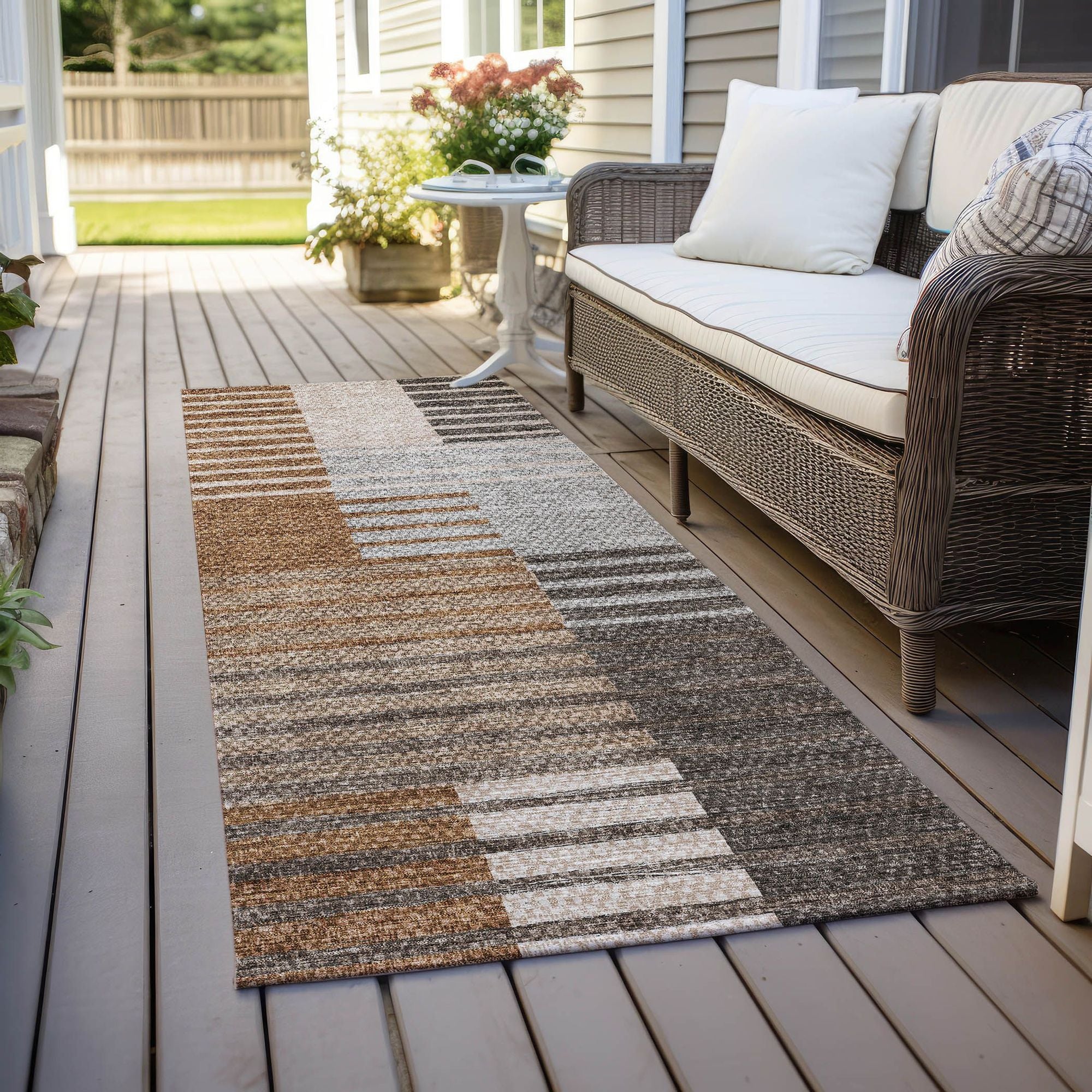 Machine Washable Paprika Orange Rug - Indoor / Outdoor - Kids / Pet Friendly Striped Print Rug
