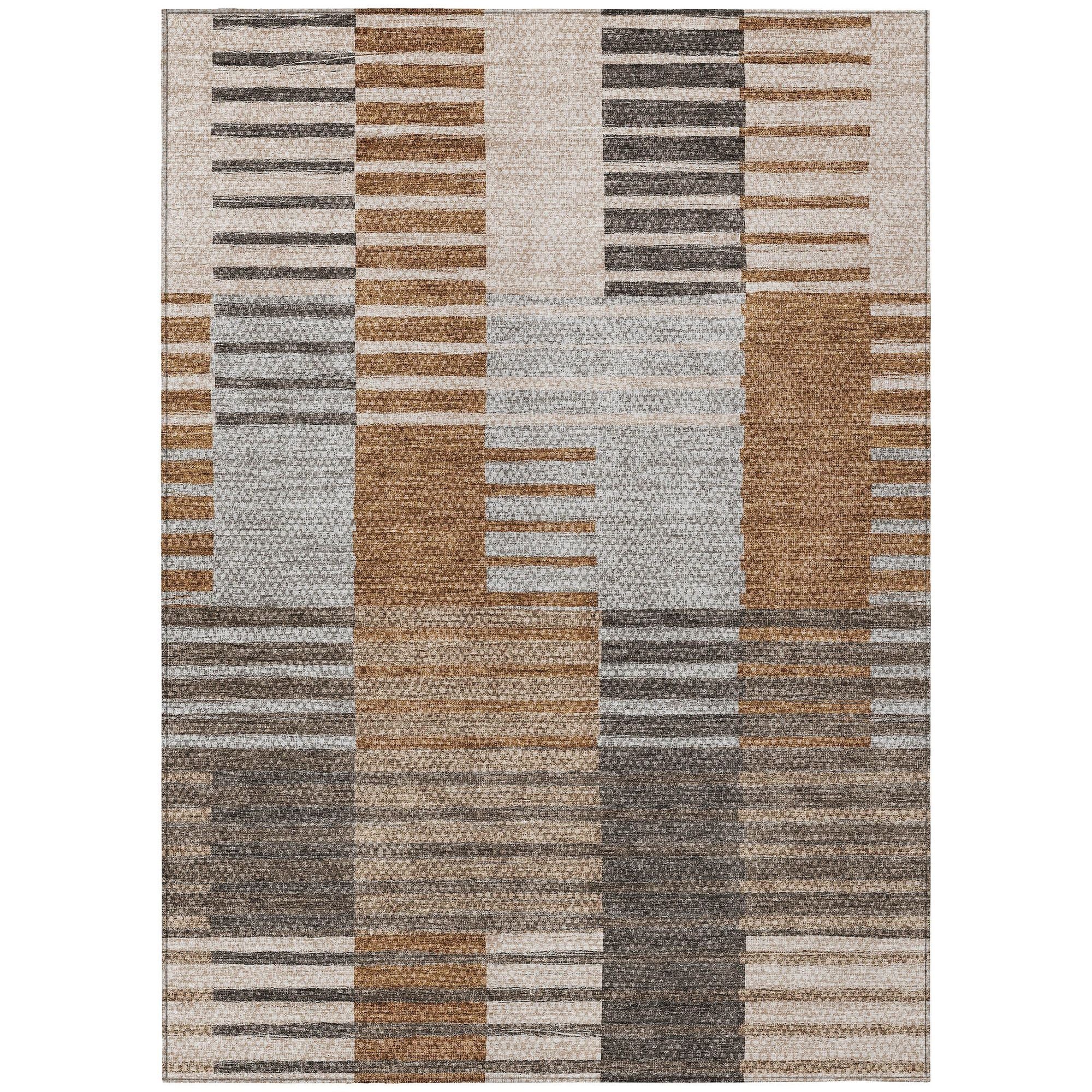 Machine Washable Paprika Orange Rug - Indoor / Outdoor - Kids / Pet Friendly Striped Print Rug