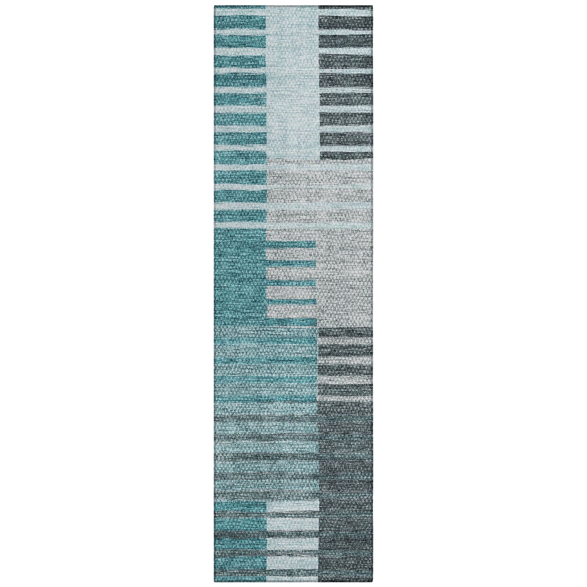 Machine Washable Teal Rug - Indoor / Outdoor - Kids / Pet Friendly Striped Print Rug