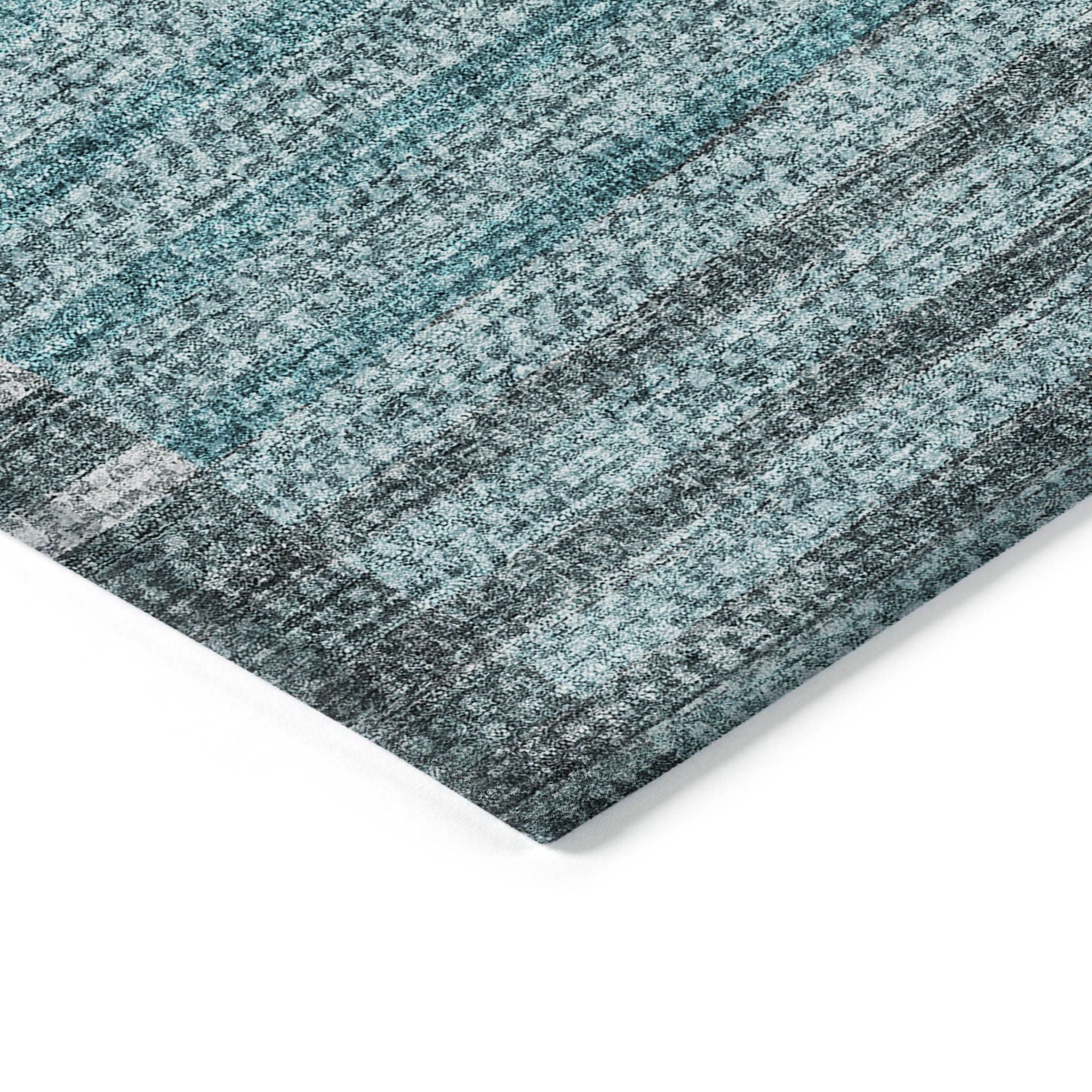 Machine Washable Teal Rug - Indoor / Outdoor - Kids / Pet Friendly Striped Print Rug