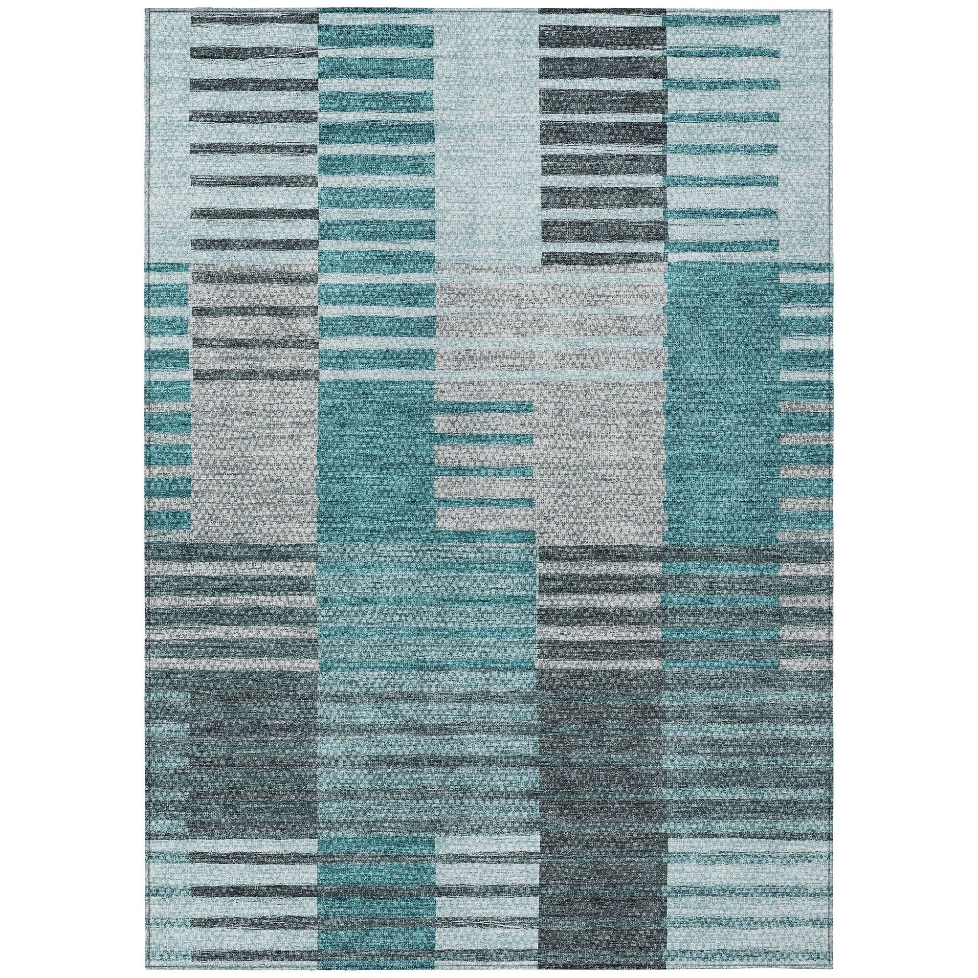 Machine Washable Teal Rug - Indoor / Outdoor - Kids / Pet Friendly Striped Print Rug