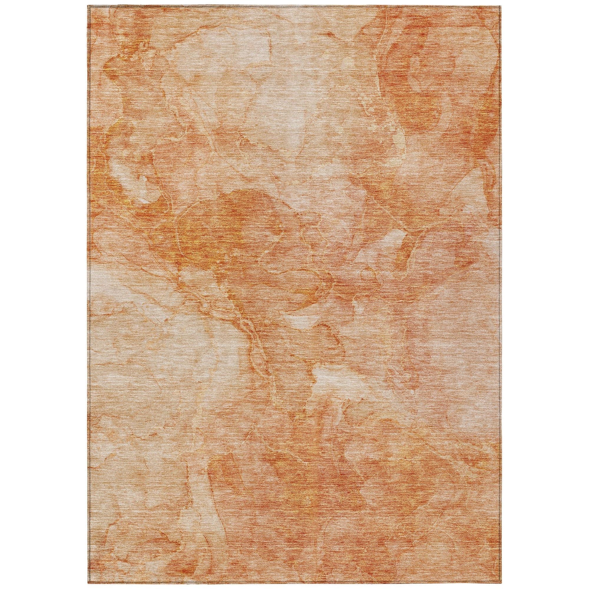 Machine Washable Salmon Orange Rug - Indoor / Outdoor - Kids / Pet Friendly Modern Print Rug