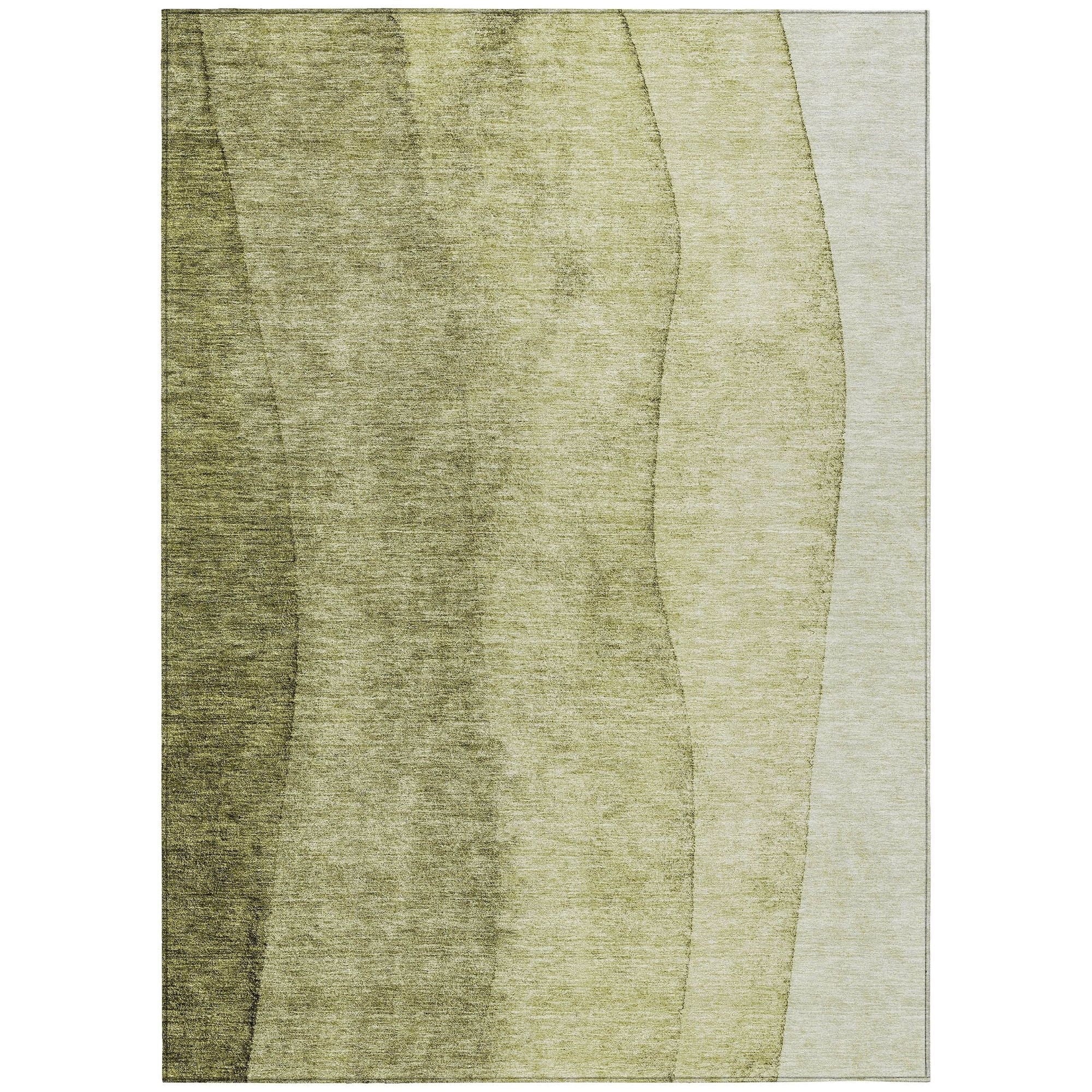 Machine Washable Olive Green Rug - Indoor / Outdoor - Kids / Pet Friendly Ombre Print Rug