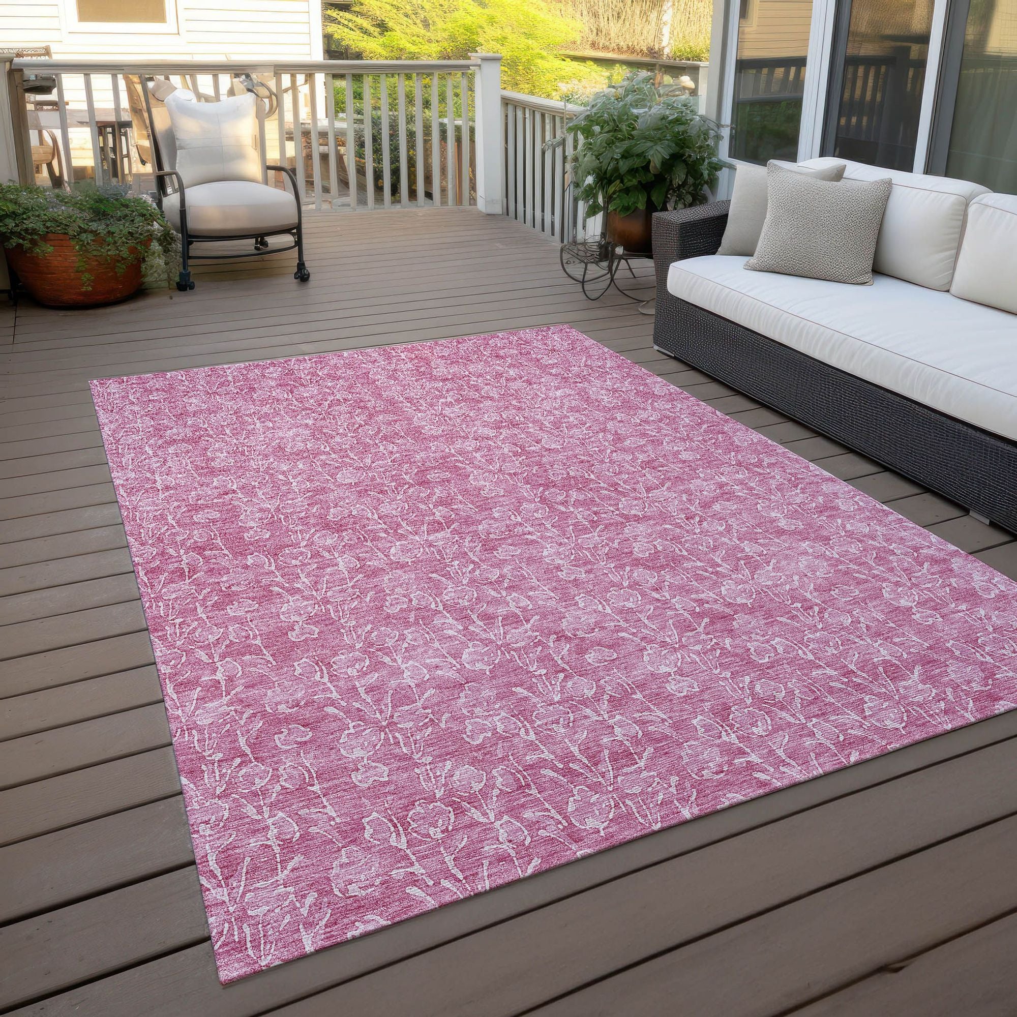 Machine Washable Blush Pink Rug - Indoor / Outdoor - Kids / Pet Friendly Floral Print Rug