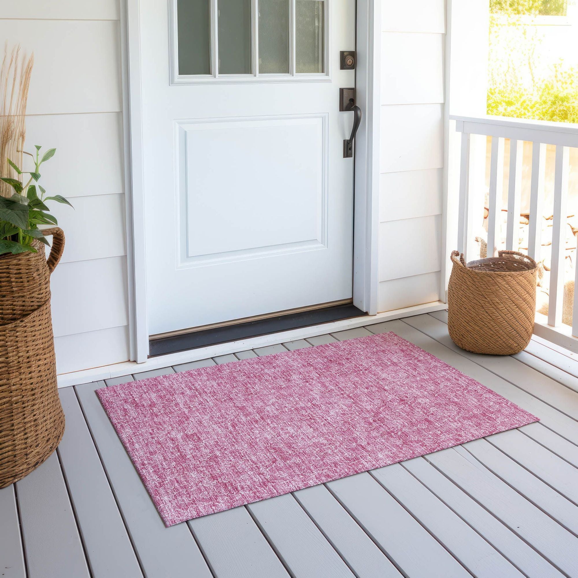 Machine Washable Blush Pink Rug - Indoor / Outdoor - Kids / Pet Friendly Floral Print Rug