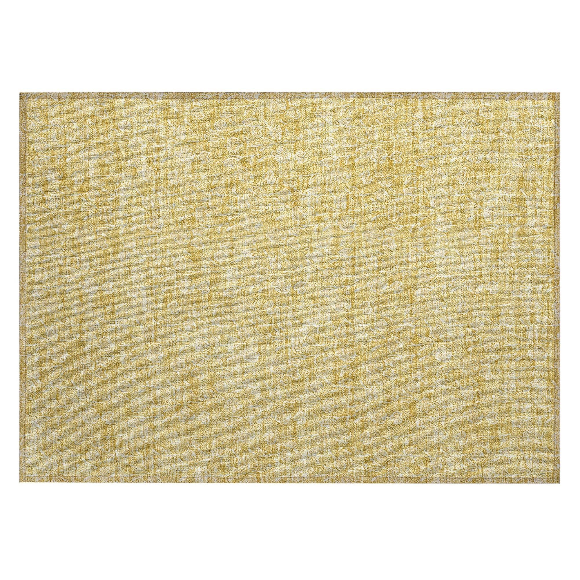 Machine Washable Gold Rug - Indoor / Outdoor - Kids / Pet Friendly Floral Print Rug