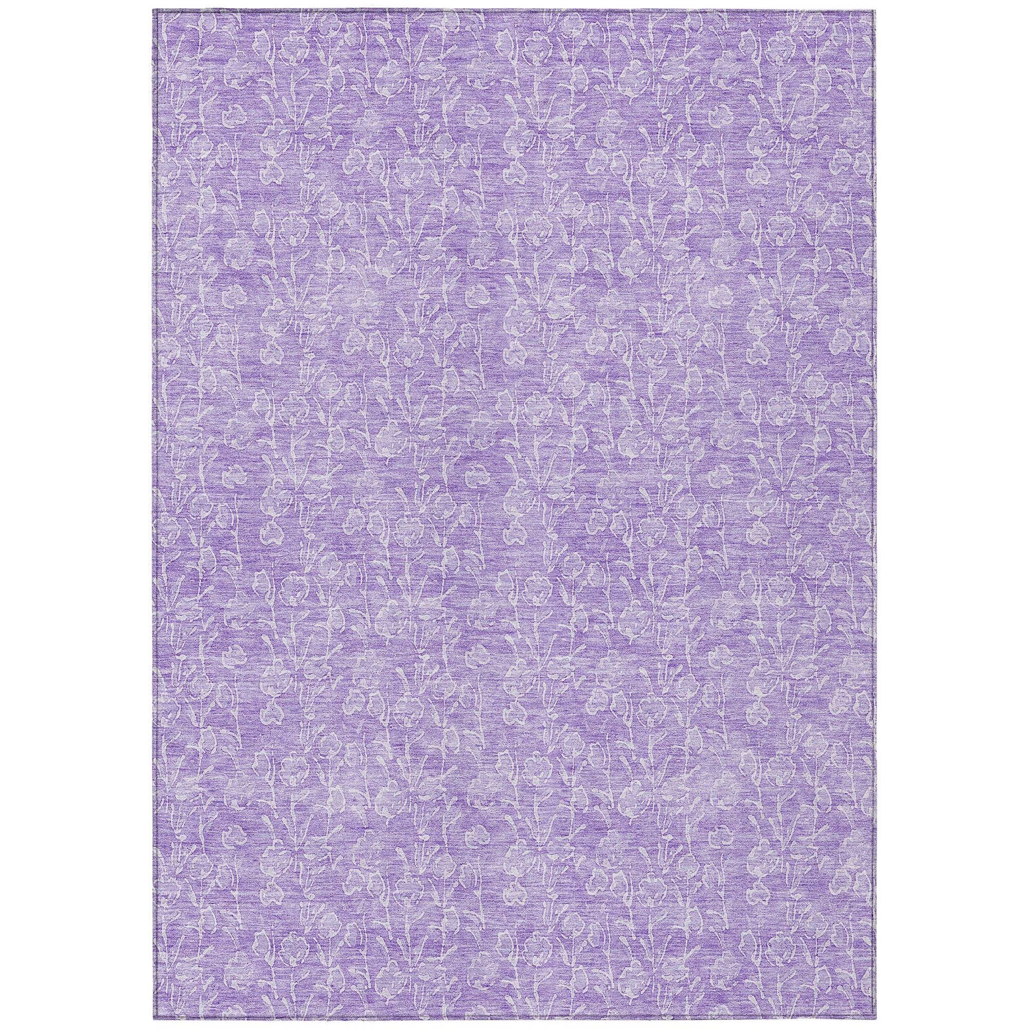 Machine Washable Lilac Purple Rug - Indoor / Outdoor - Kids / Pet Friendly Floral Print Rug