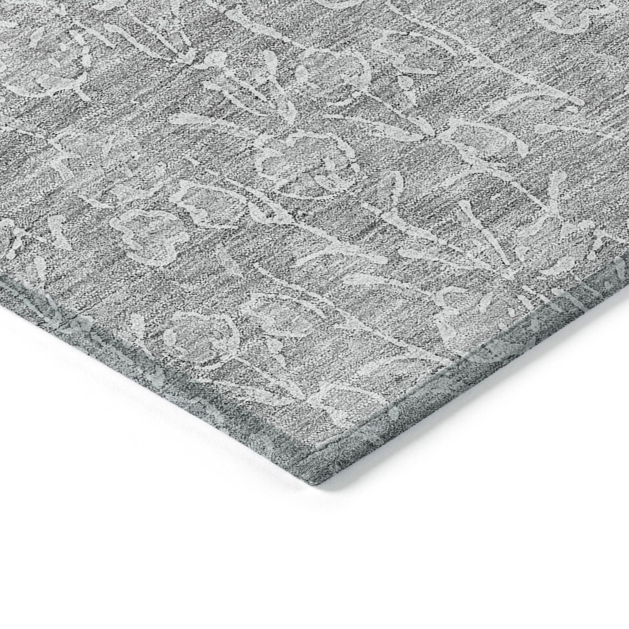 Machine Washable Silver Gray Rug - Indoor / Outdoor - Kids / Pet Friendly Floral Print Rug