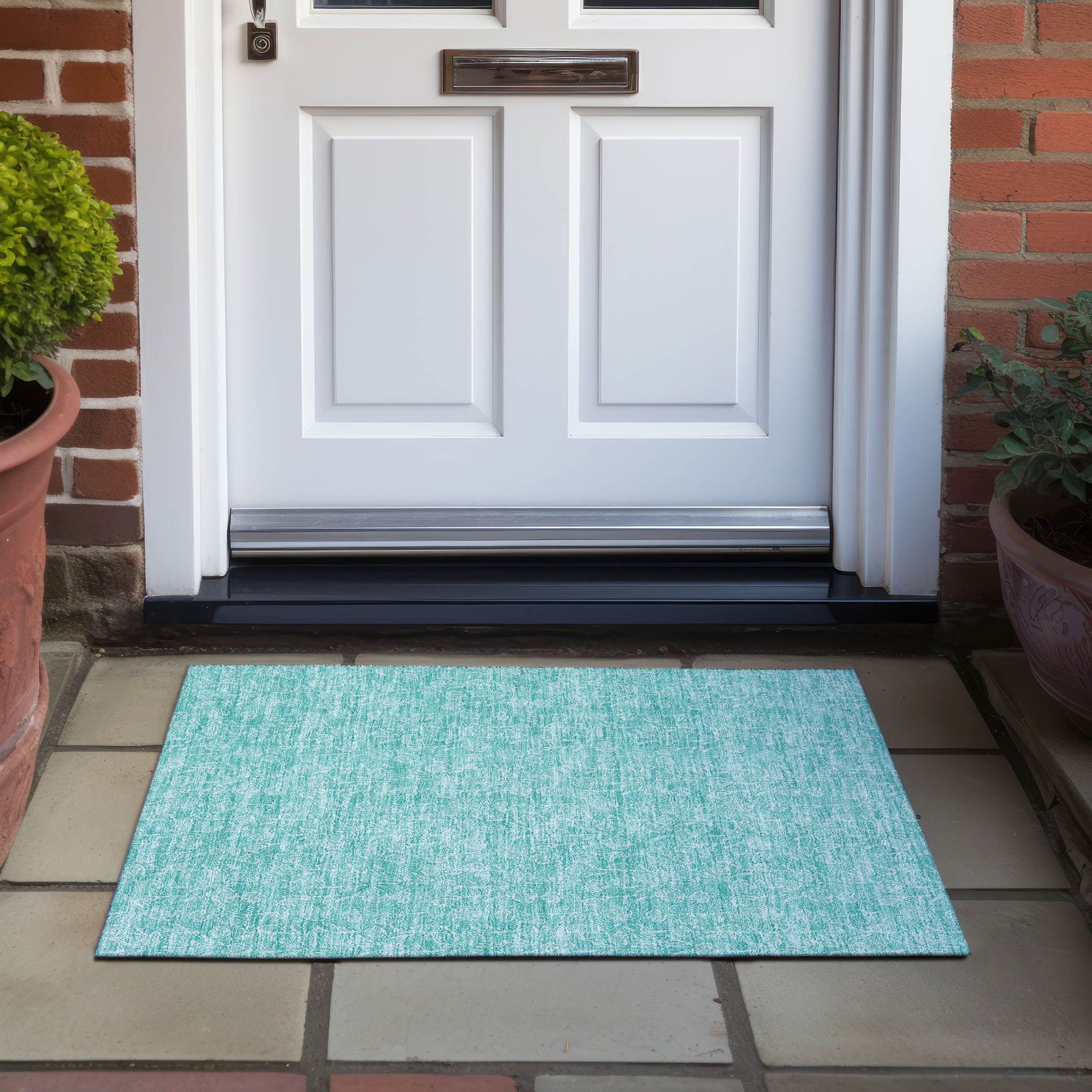 Machine Washable Teal Rug - Indoor / Outdoor - Kids / Pet Friendly Floral Print Rug