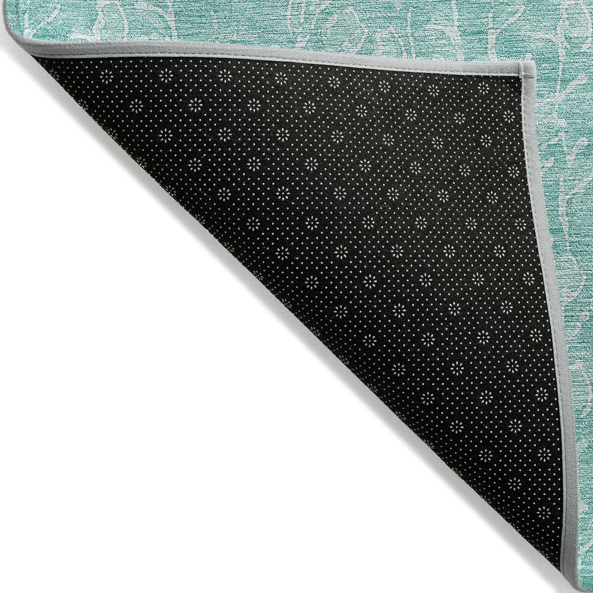 Machine Washable Teal Rug - Indoor / Outdoor - Kids / Pet Friendly Floral Print Rug