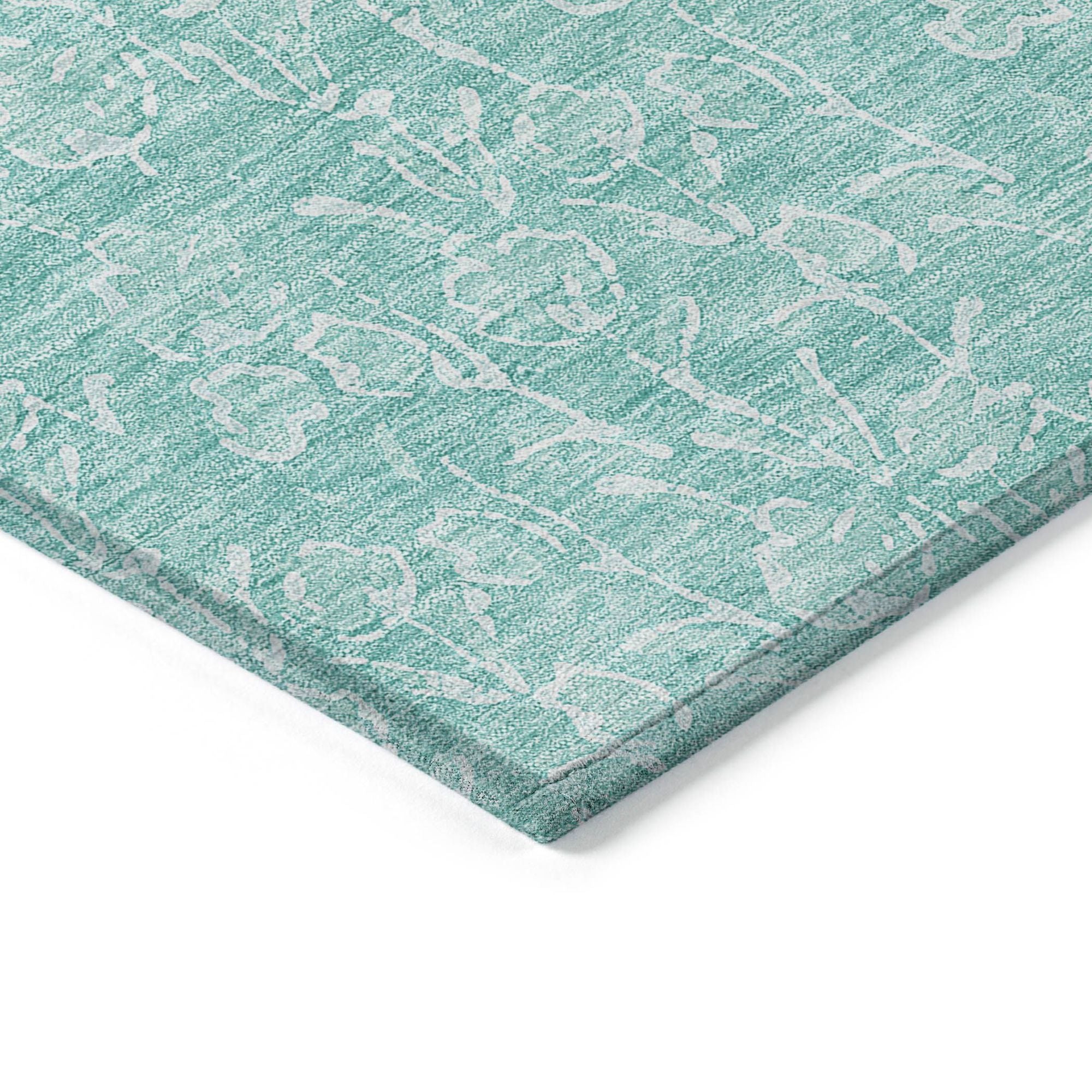 Machine Washable Teal Rug - Indoor / Outdoor - Kids / Pet Friendly Floral Print Rug