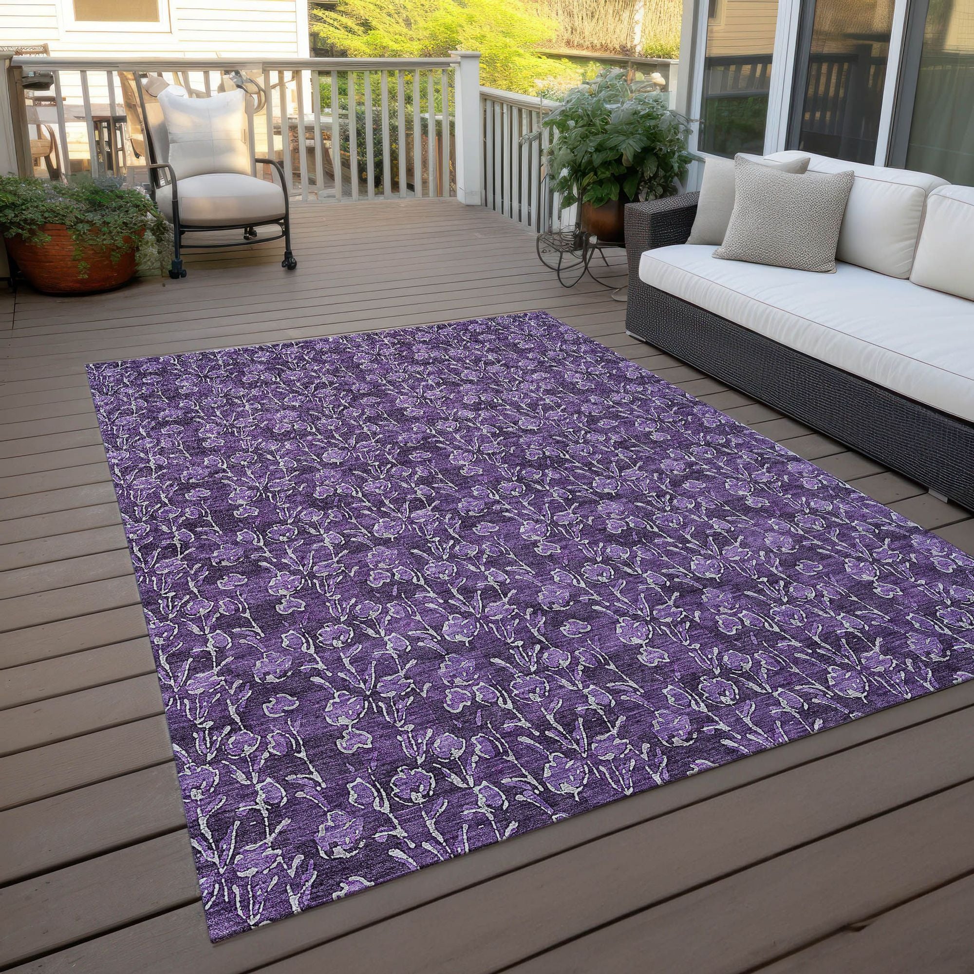 Machine Washable Purple Rug - Indoor / Outdoor - Kids / Pet Friendly Floral Print Rug