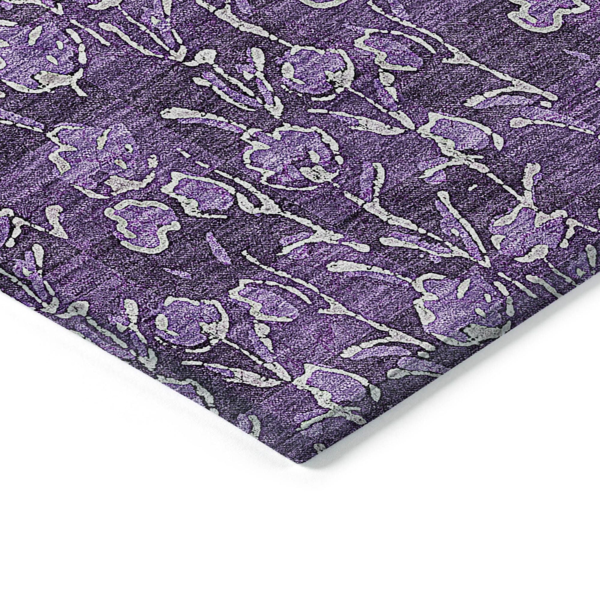 Machine Washable Purple Rug - Indoor / Outdoor - Kids / Pet Friendly Floral Print Rug