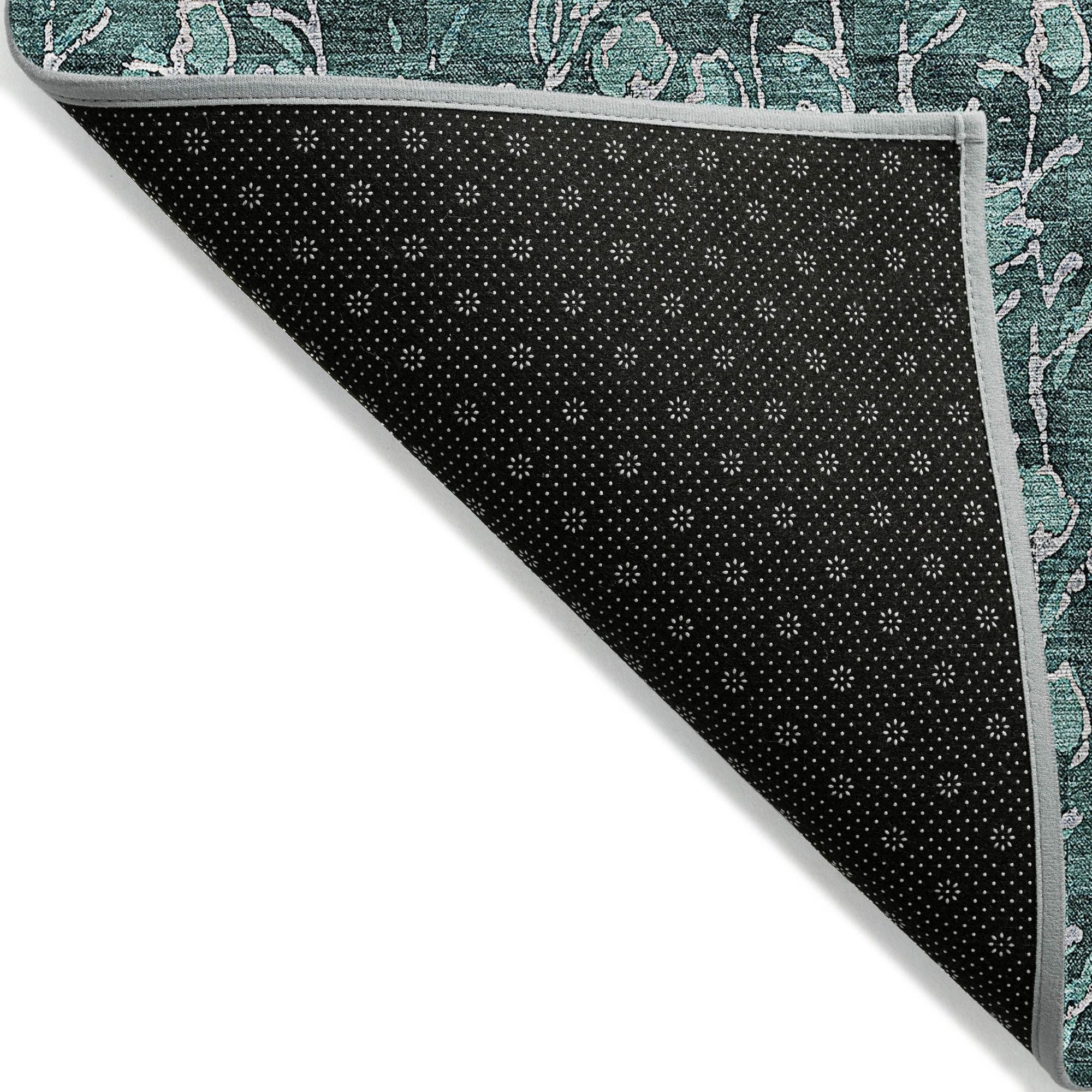 Machine Washable Teal Rug - Indoor / Outdoor - Kids / Pet Friendly Floral Print Rug