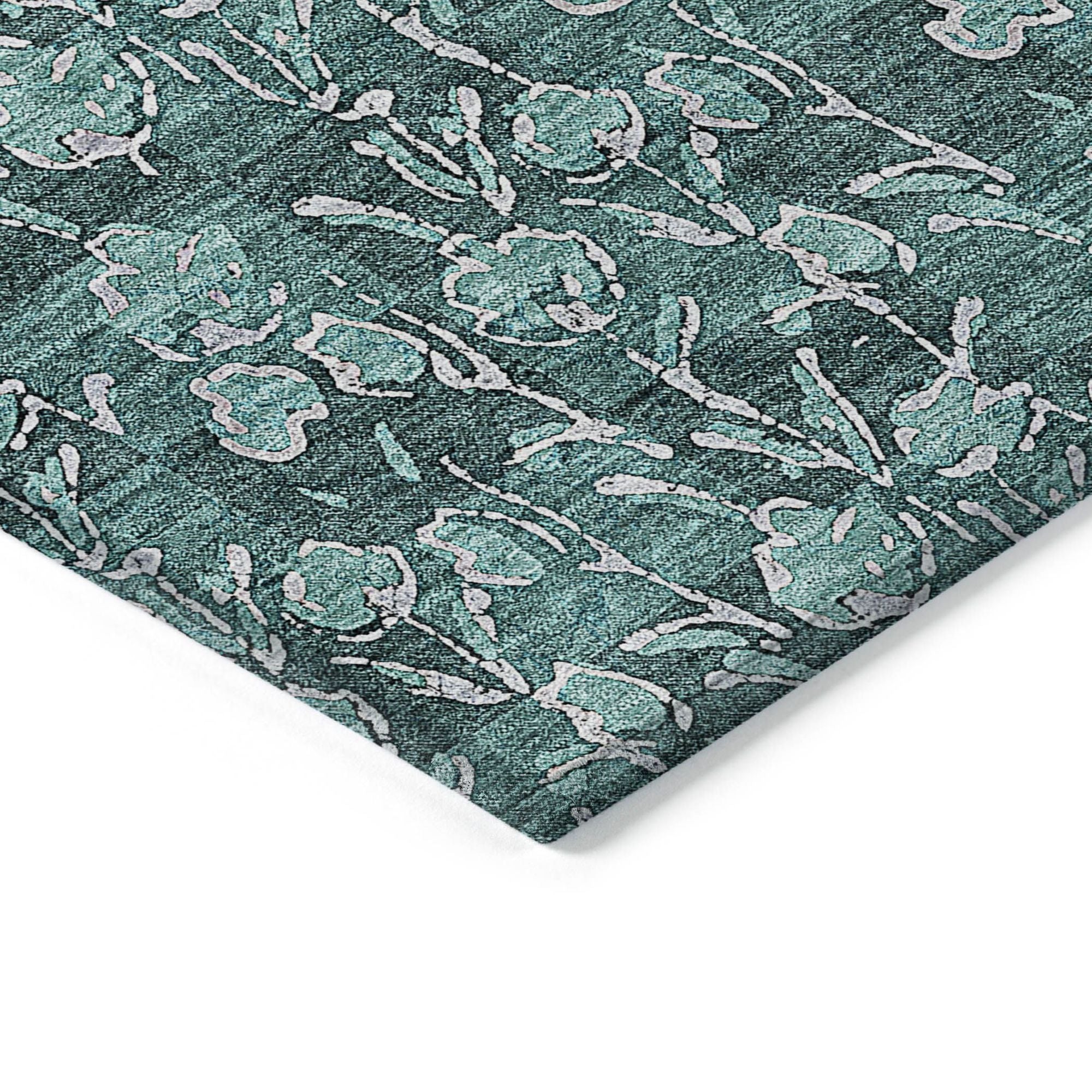 Machine Washable Teal Rug - Indoor / Outdoor - Kids / Pet Friendly Floral Print Rug
