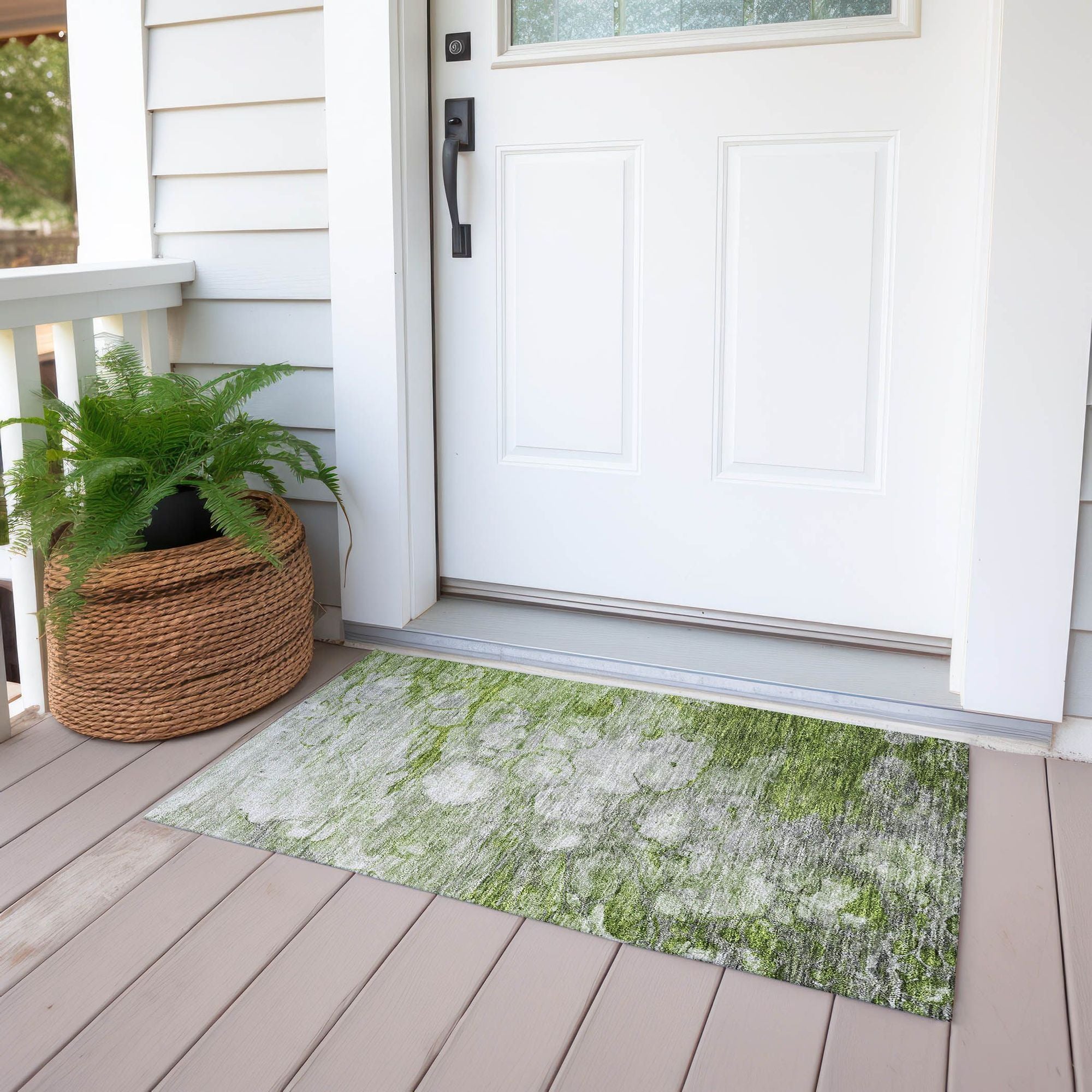 Machine Washable Olive Green Rug - Indoor / Outdoor - Kids / Pet Friendly Abstract Print Rug