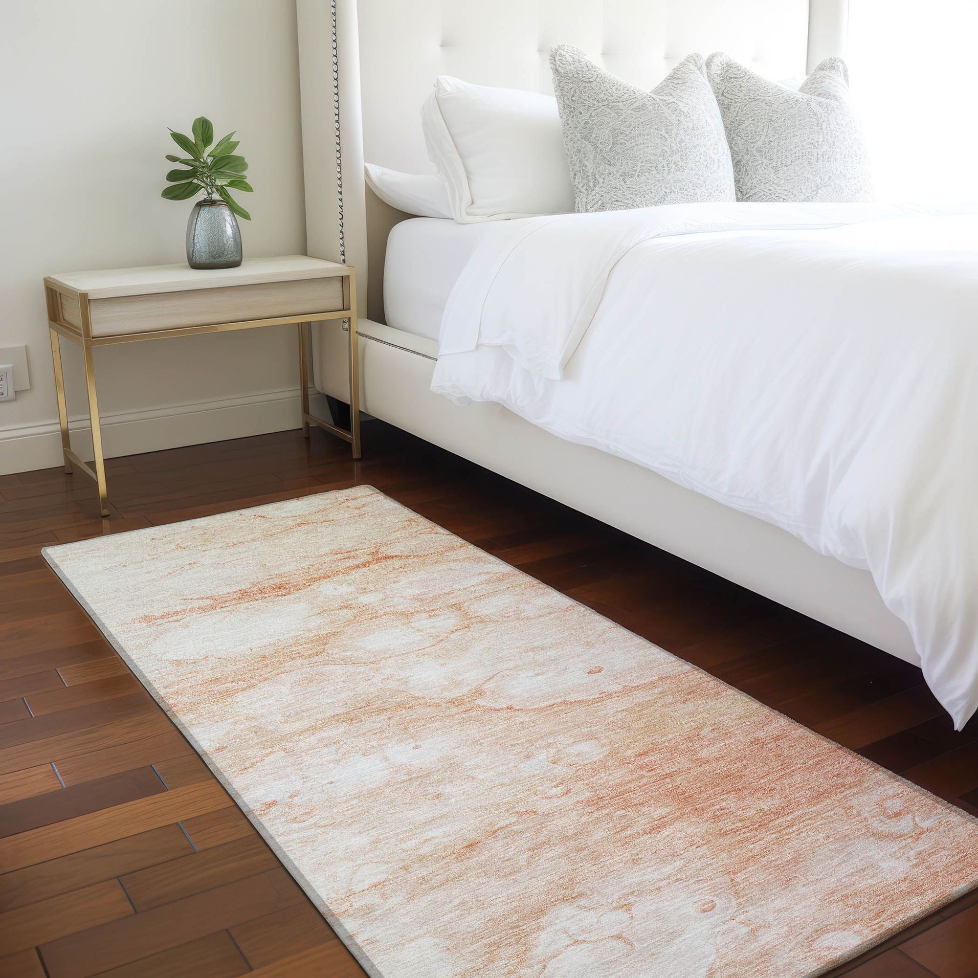 Machine Washable Coral Orange Rug - Indoor / Outdoor - Kids / Pet Friendly Abstract Print Rug