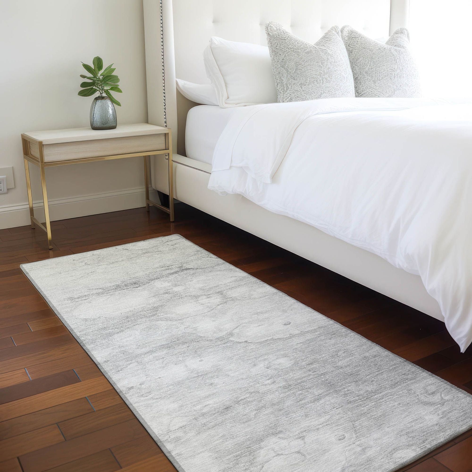 Machine Washable Silver Gray Rug - Indoor / Outdoor - Kids / Pet Friendly Abstract Print Rug