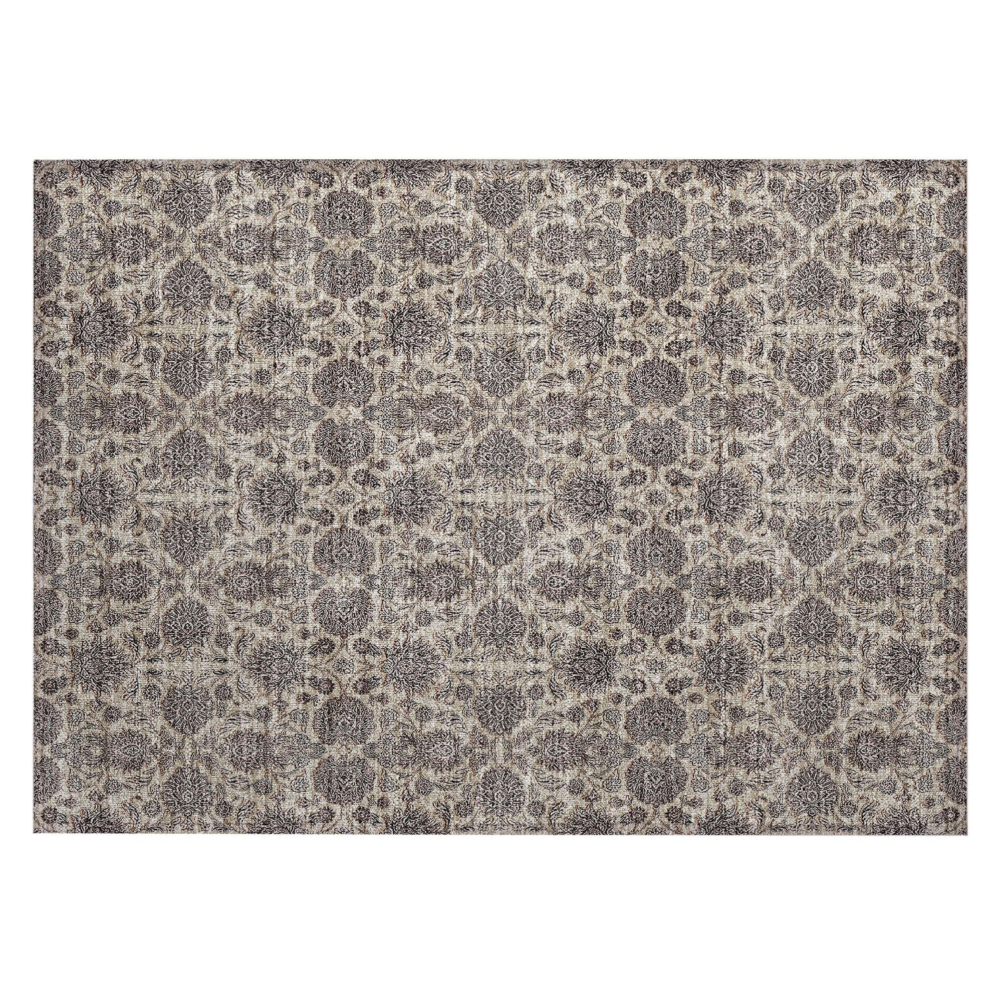 Machine Washable Ivory Rug - Indoor / Outdoor - Kids / Pet Friendly Floral Print Rug