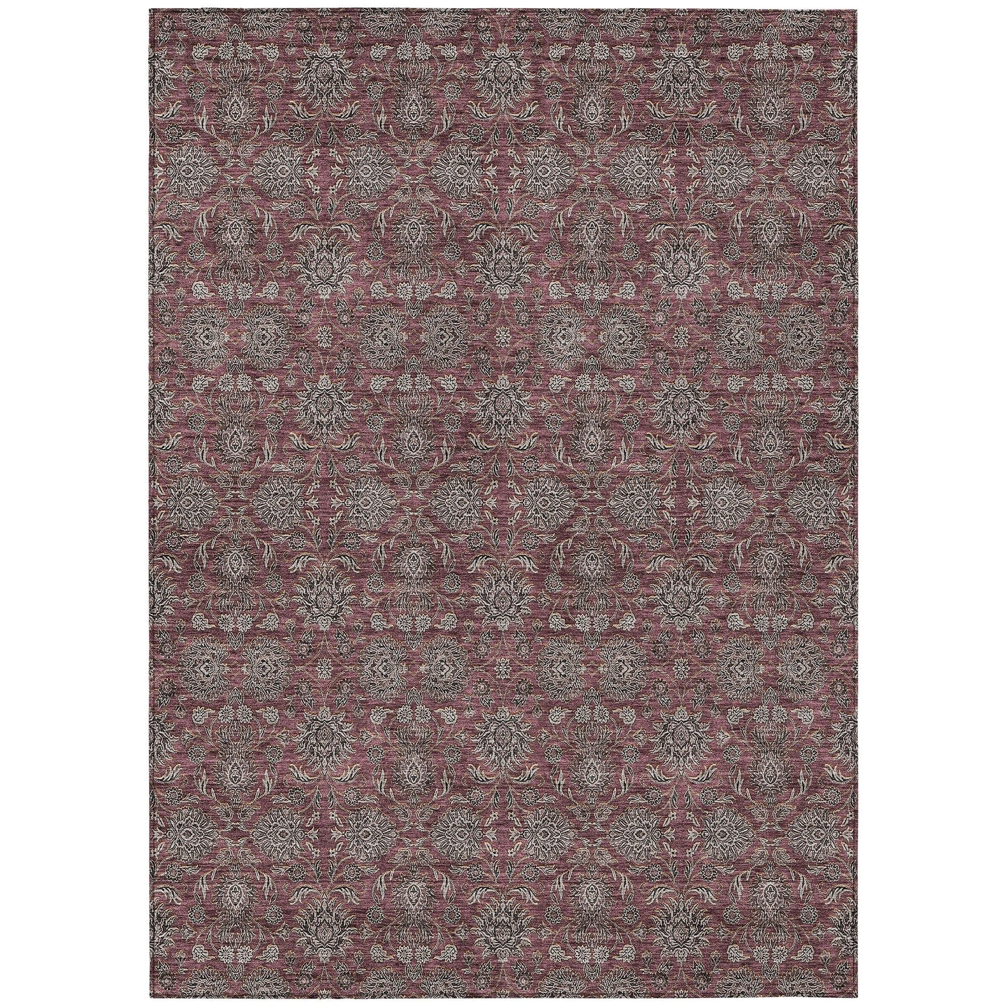 Machine Washable Merlot Red Rug - Indoor / Outdoor - Kids / Pet Friendly Floral Print Rug