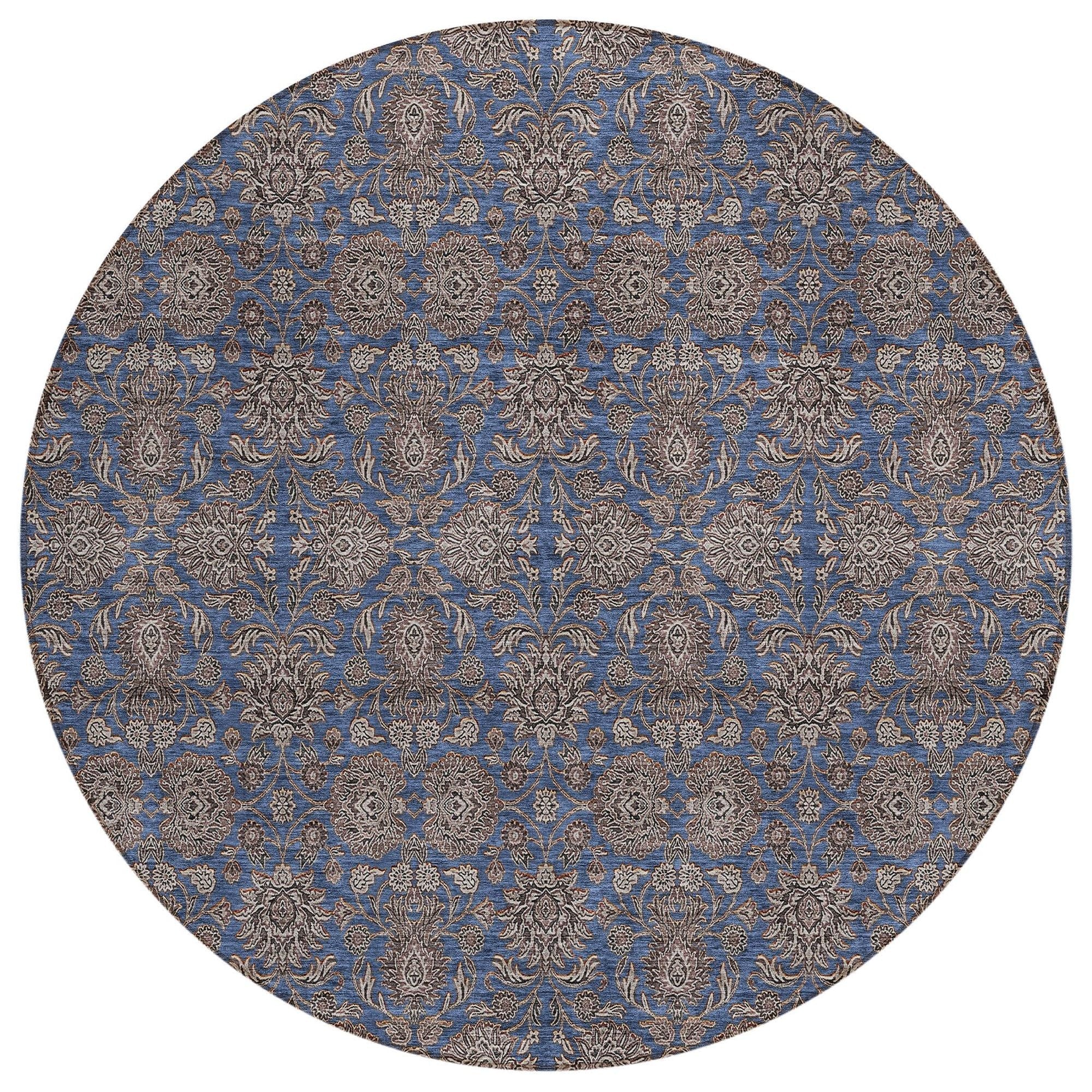 Machine Washable Navy Blue Rug - Indoor / Outdoor - Kids / Pet Friendly Floral Print Rug
