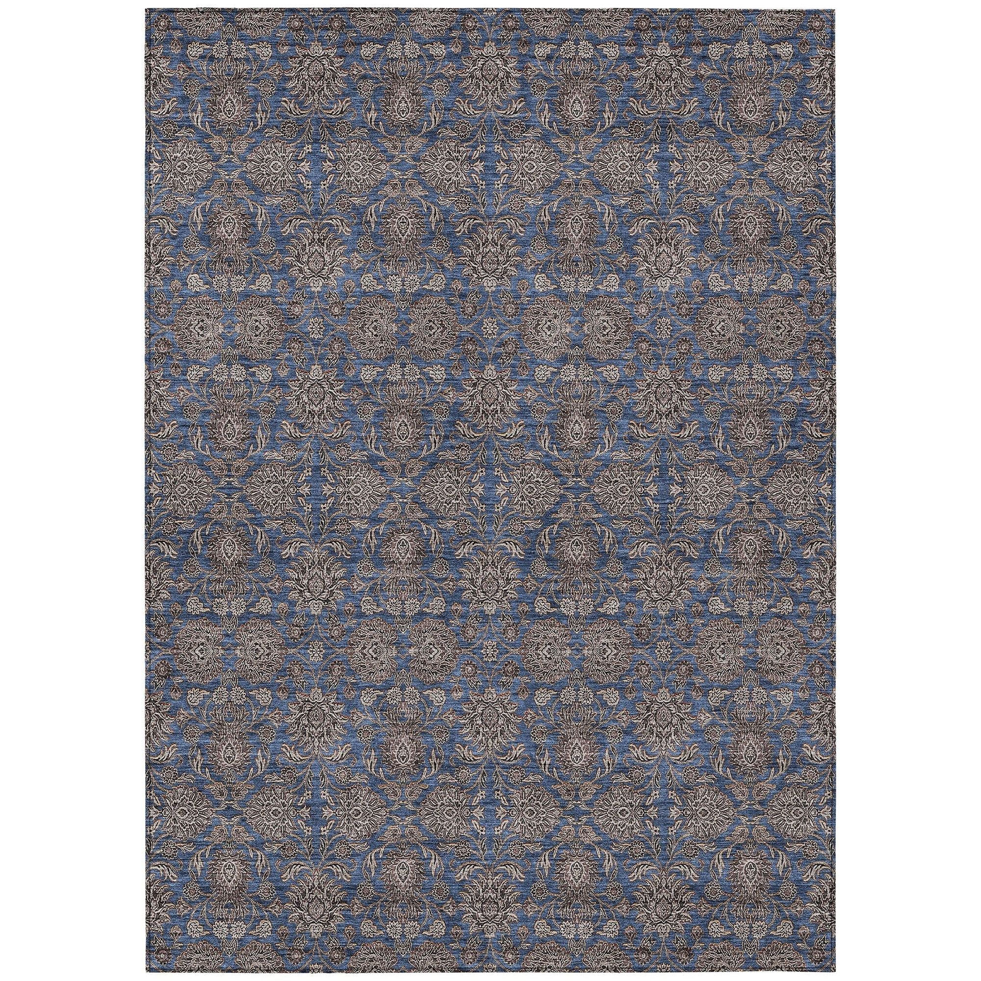 Machine Washable Navy Blue Rug - Indoor / Outdoor - Kids / Pet Friendly Floral Print Rug