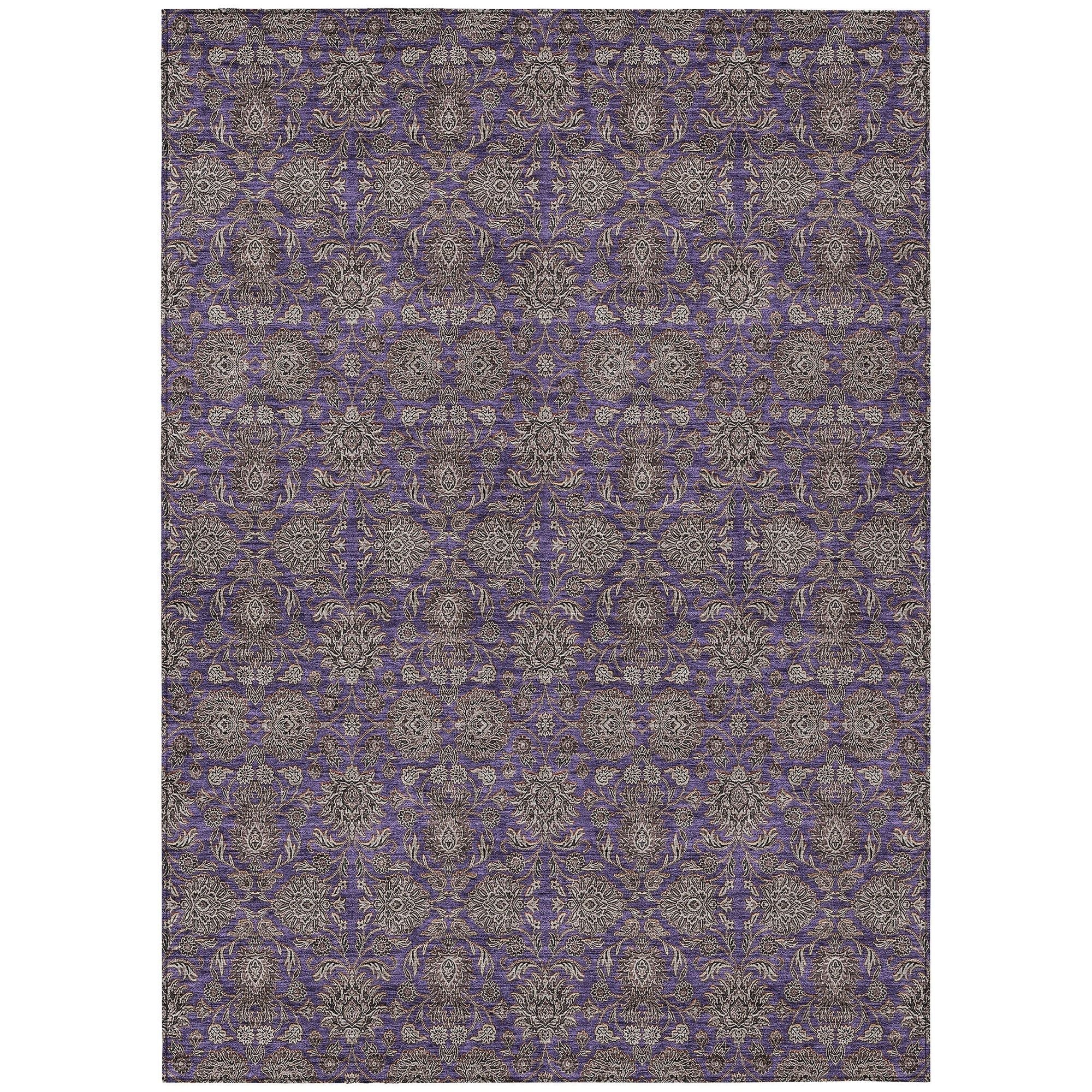 Machine Washable Purple Rug - Indoor / Outdoor - Kids / Pet Friendly Floral Print Rug