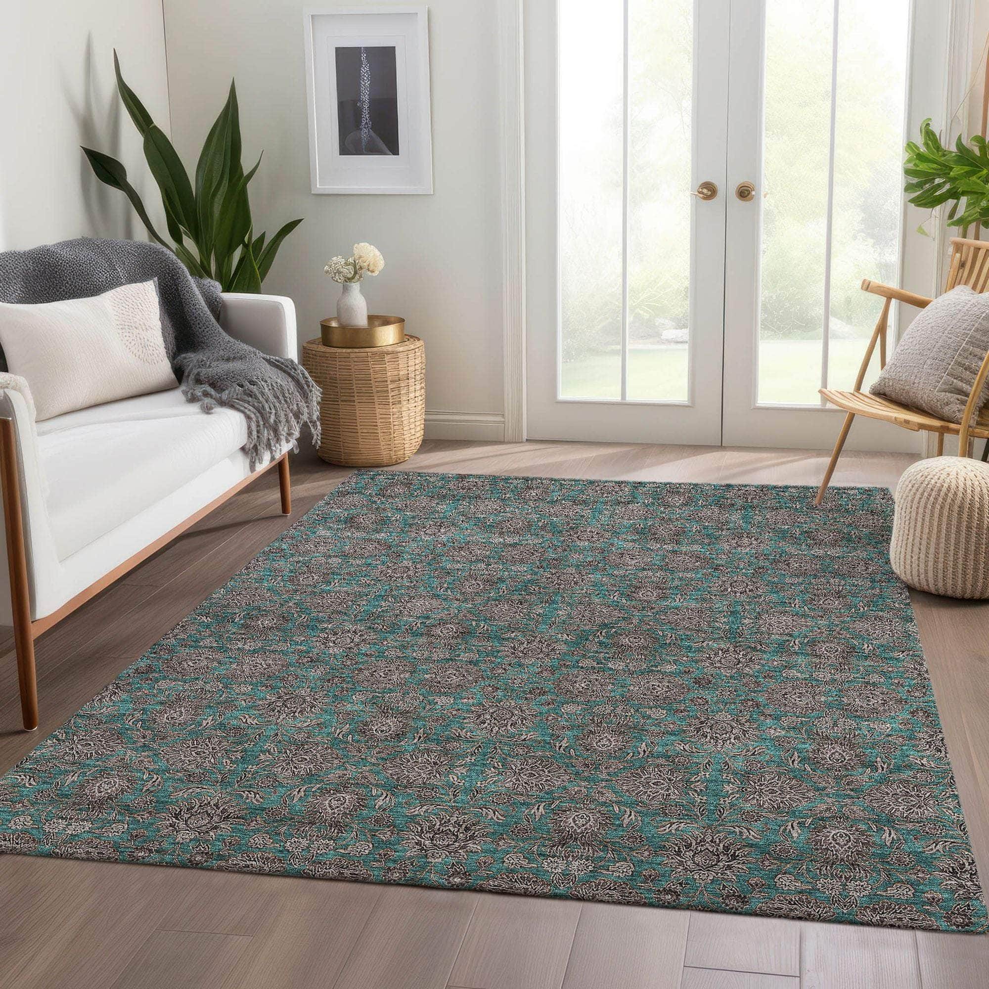 Machine Made ACN702 Teal  Rugs #color_teal 