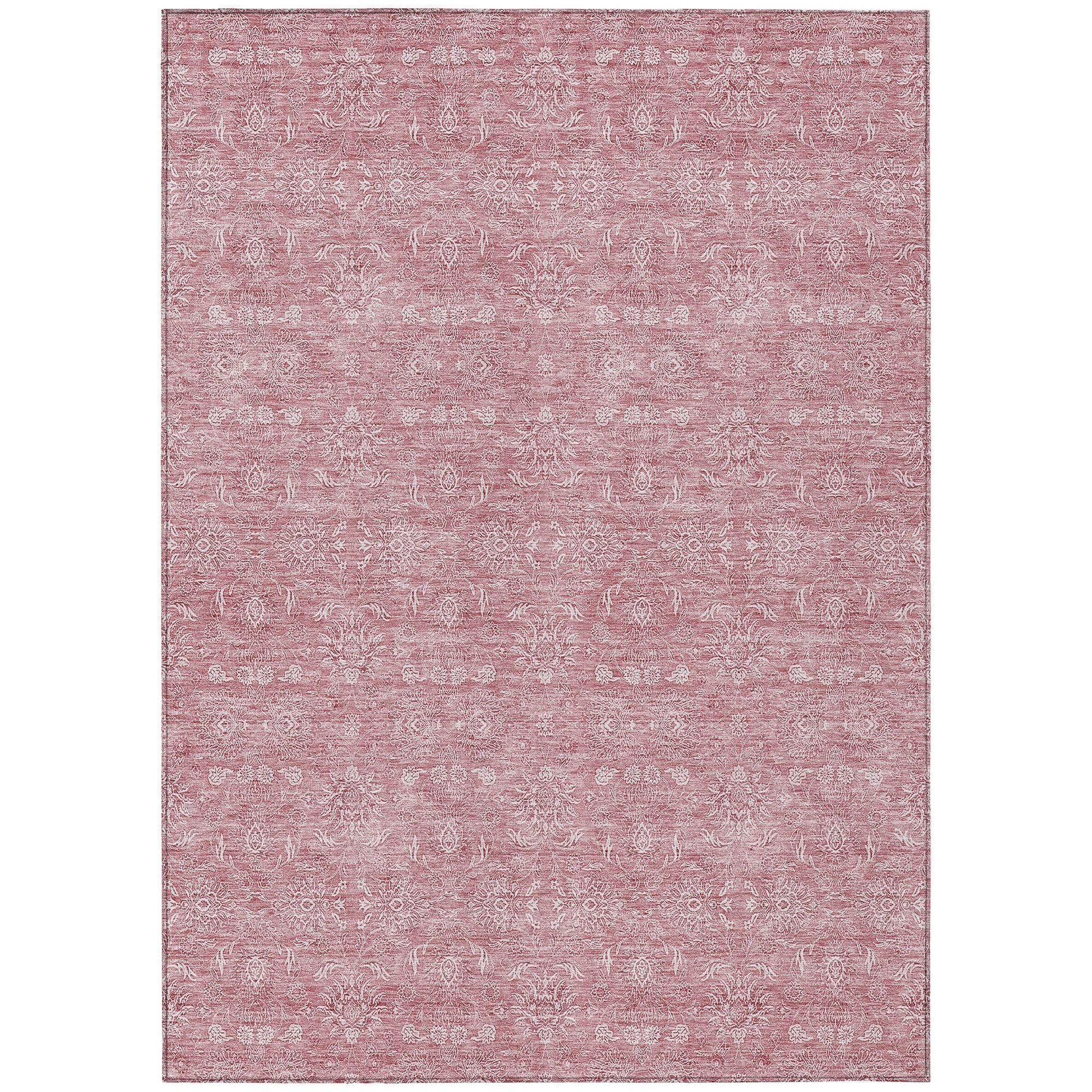 Machine Washable Blush Pink Rug - Indoor / Outdoor - Kids / Pet Friendly Floral Print Rug