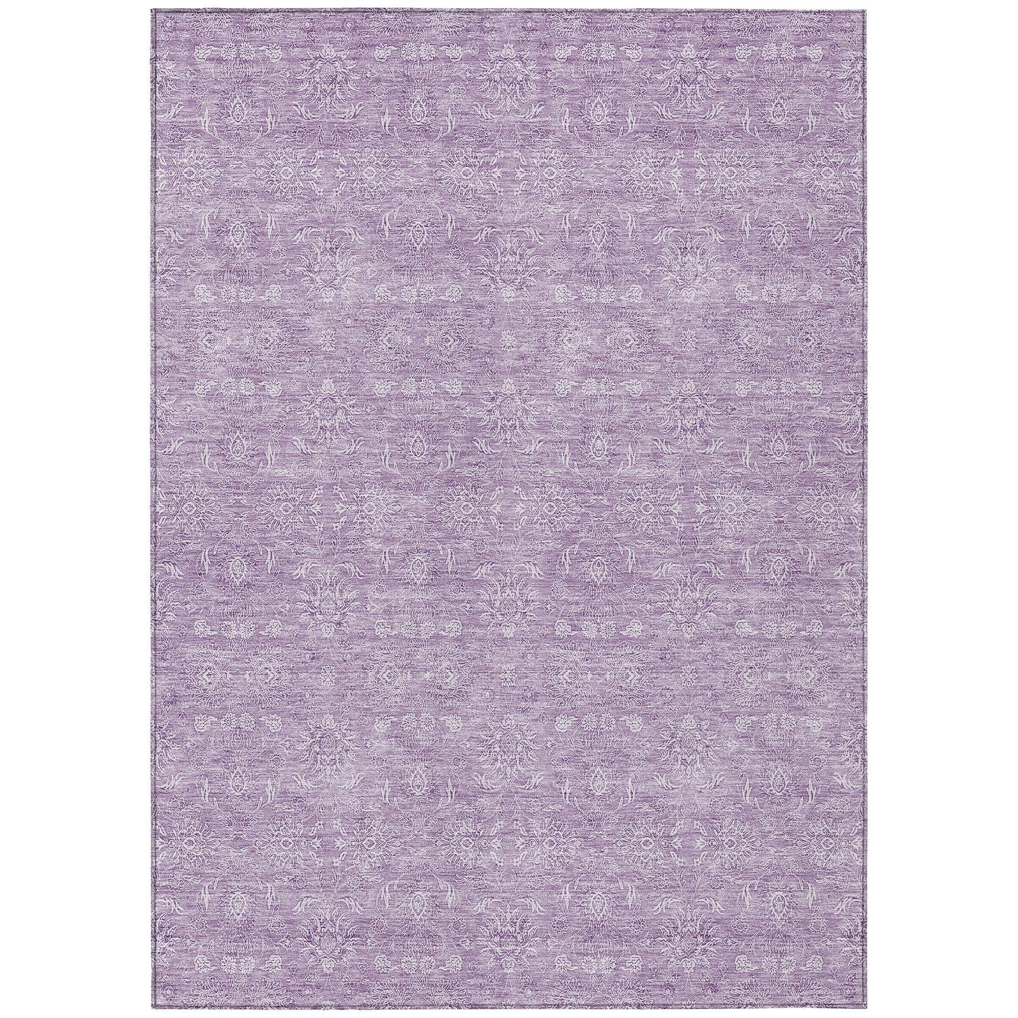 Machine Washable Lavender Purple Rug - Indoor / Outdoor - Kids / Pet Friendly Floral Print Rug