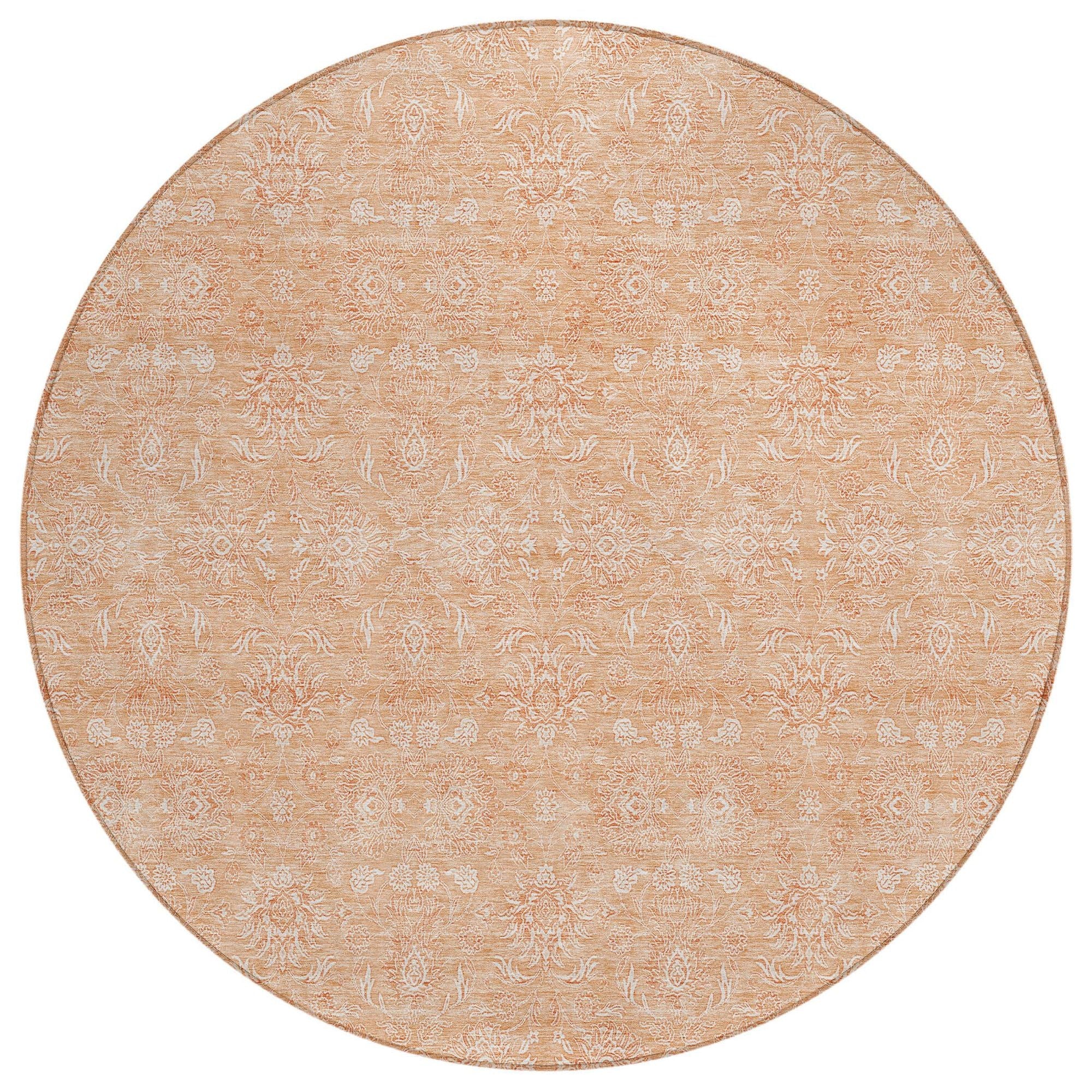 Machine Washable Peach Orange Rug - Indoor / Outdoor - Kids / Pet Friendly Floral Print Rug