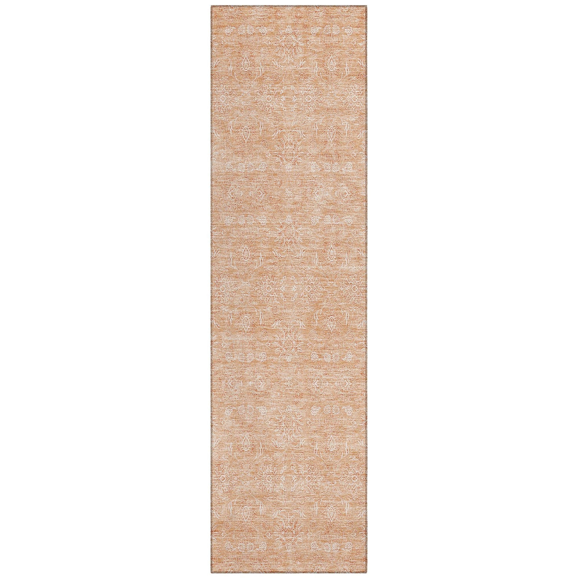 Machine Washable Peach Orange Rug - Indoor / Outdoor - Kids / Pet Friendly Floral Print Rug