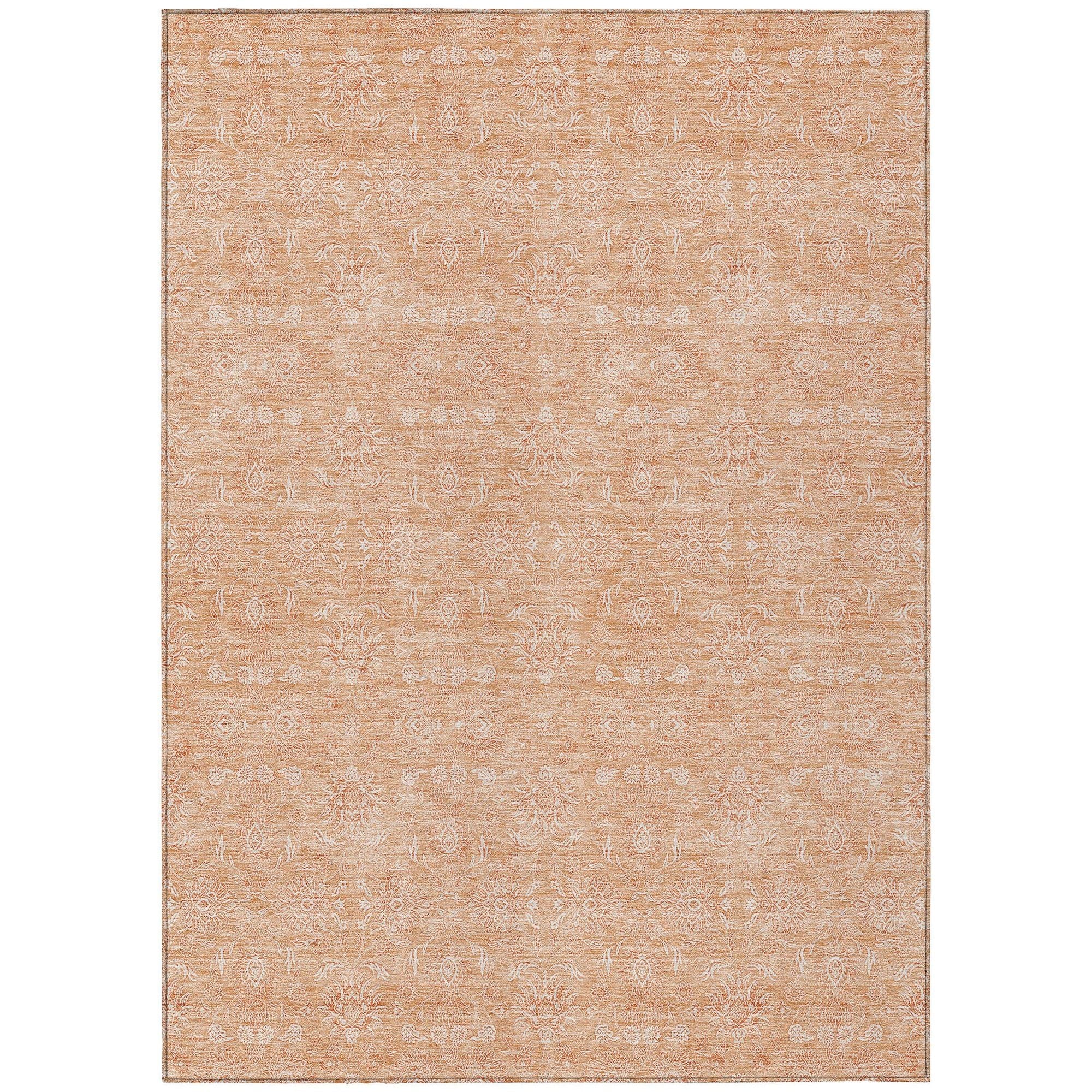 Machine Washable Peach Orange Rug - Indoor / Outdoor - Kids / Pet Friendly Floral Print Rug