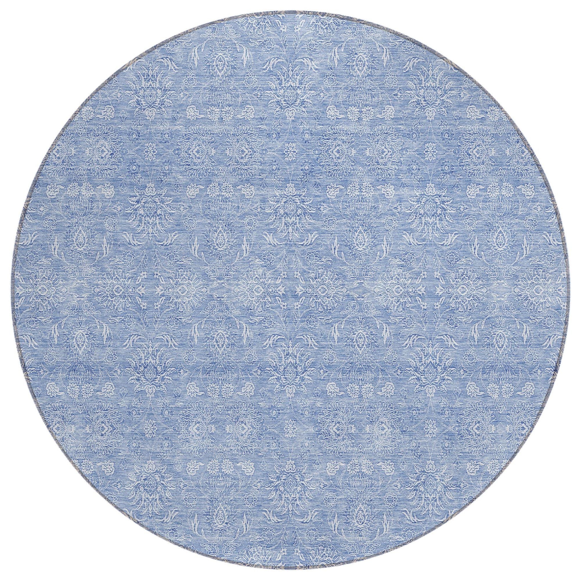 Machine Washable Sky Blue Rug - Indoor / Outdoor - Kids / Pet Friendly Floral Print Rug