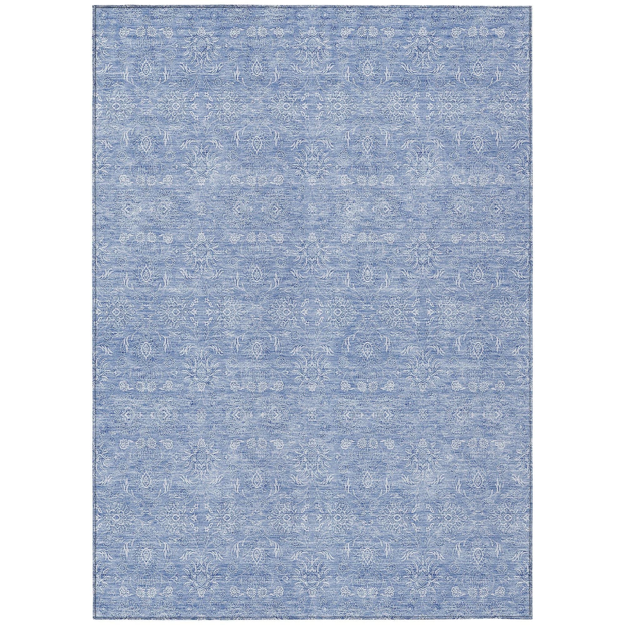 Machine Washable Sky Blue Rug - Indoor / Outdoor - Kids / Pet Friendly Floral Print Rug