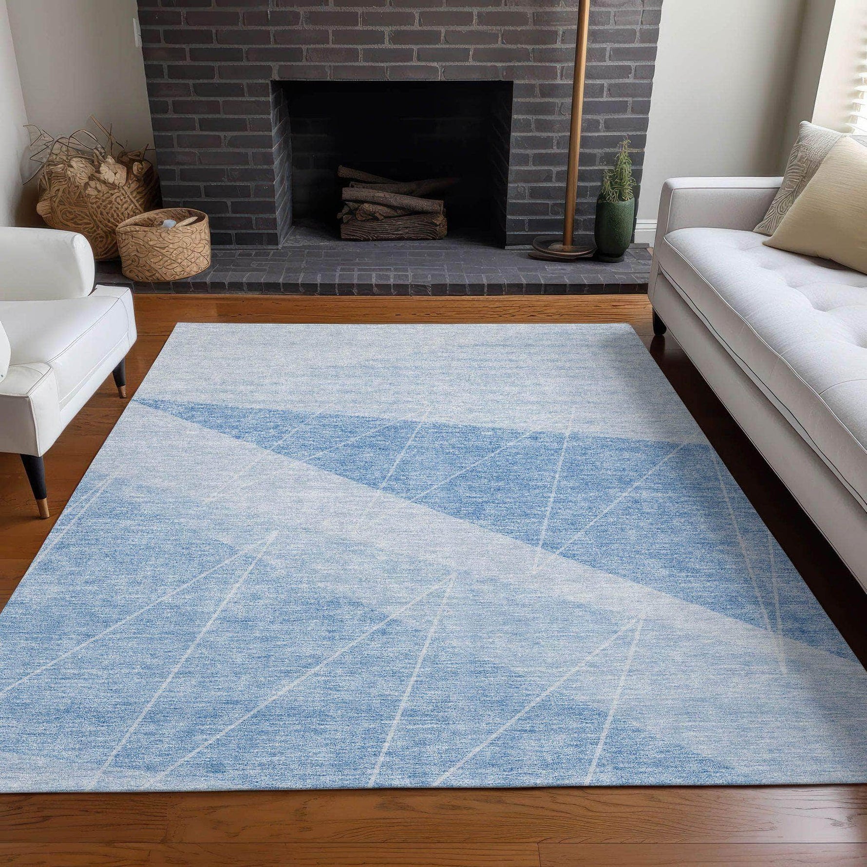 Machine Washable Sky Blue Rug - Indoor / Outdoor - Kids / Pet Friendly Modern Print Rug