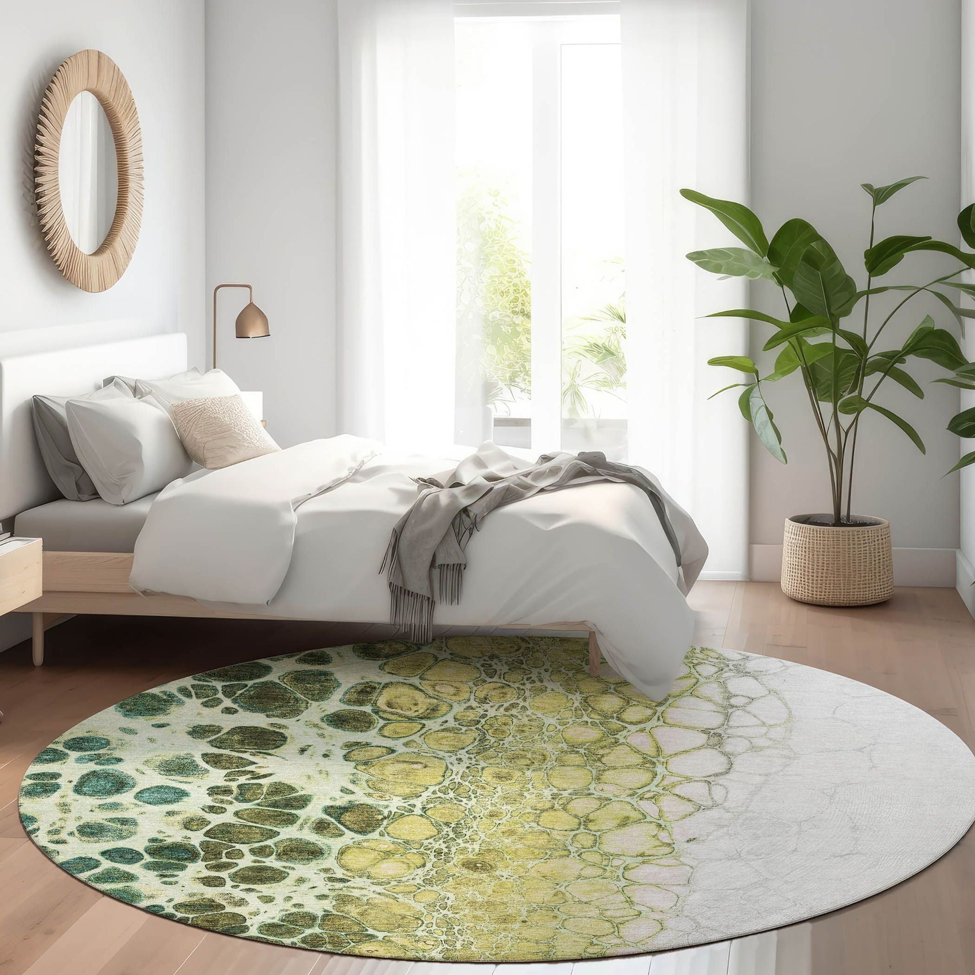 Machine Washable Olive Green Rug - Indoor / Outdoor - Kids / Pet Friendly Abstract Print Rug