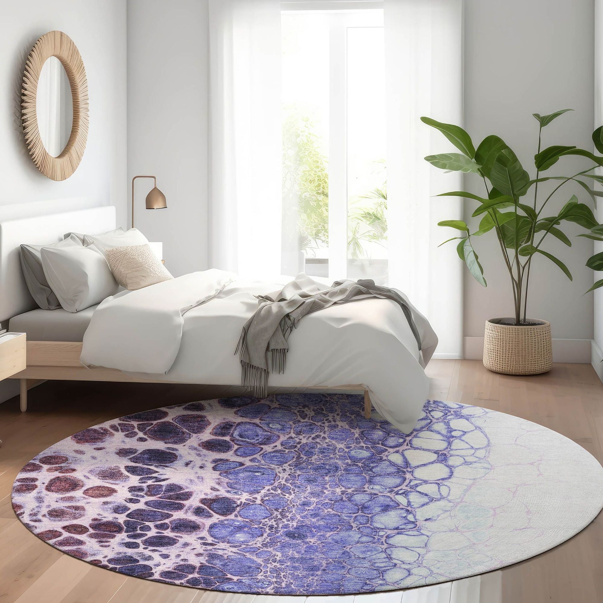 Machine Washable Purple Rug - Indoor / Outdoor - Kids / Pet Friendly Abstract Print Rug