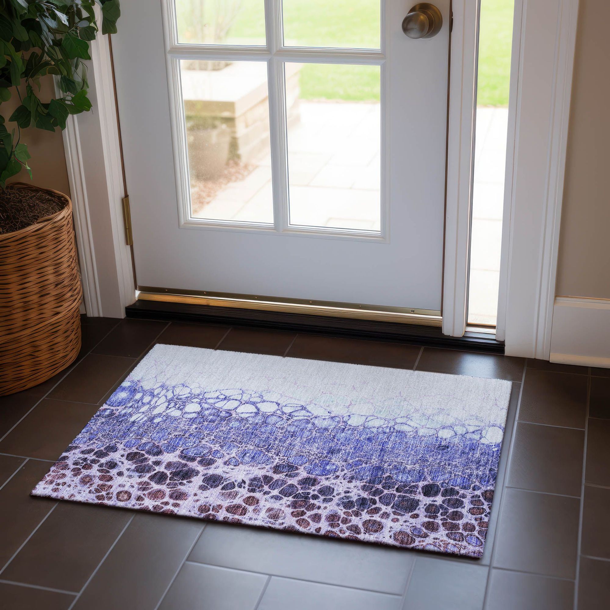 Machine Washable Purple Rug - Indoor / Outdoor - Kids / Pet Friendly Abstract Print Rug