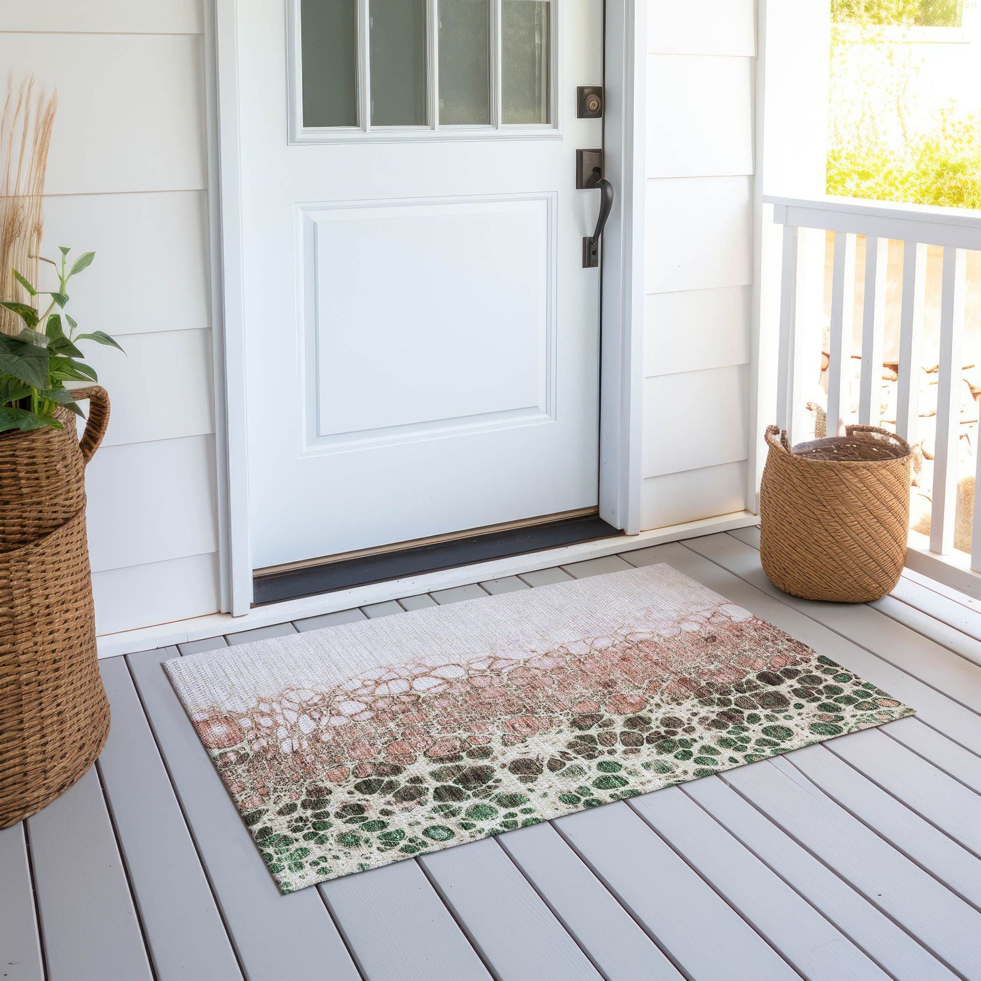 Machine Washable Salmon Orange Rug - Indoor / Outdoor - Kids / Pet Friendly Abstract Print Rug