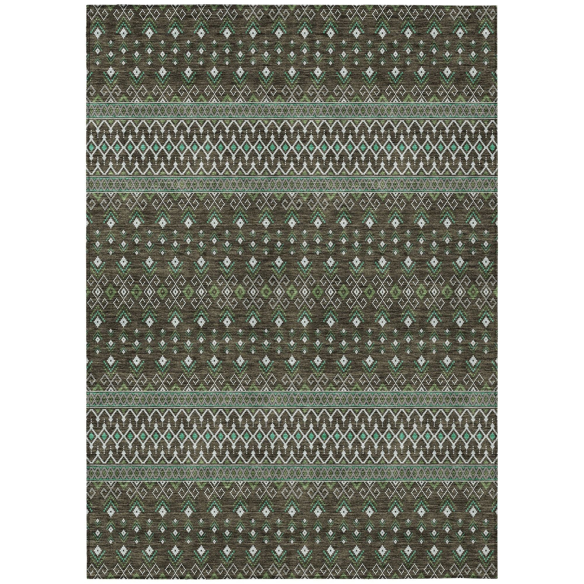 Machine Washable Brown Rug - Indoor / Outdoor - Kids / Pet Friendly Boho Print Rug