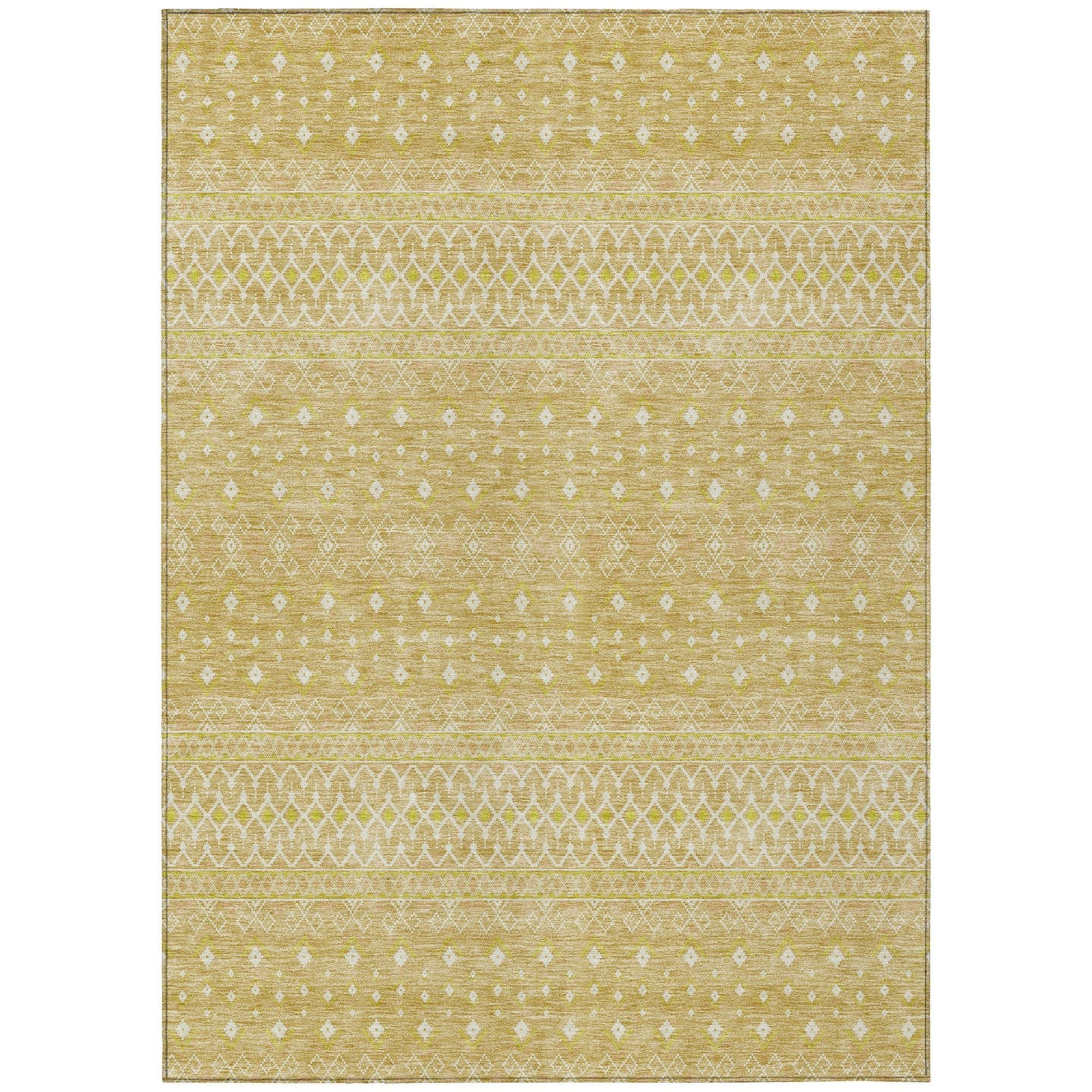 Machine Washable Gold Rug - Indoor / Outdoor - Kids / Pet Friendly Boho Print Rug