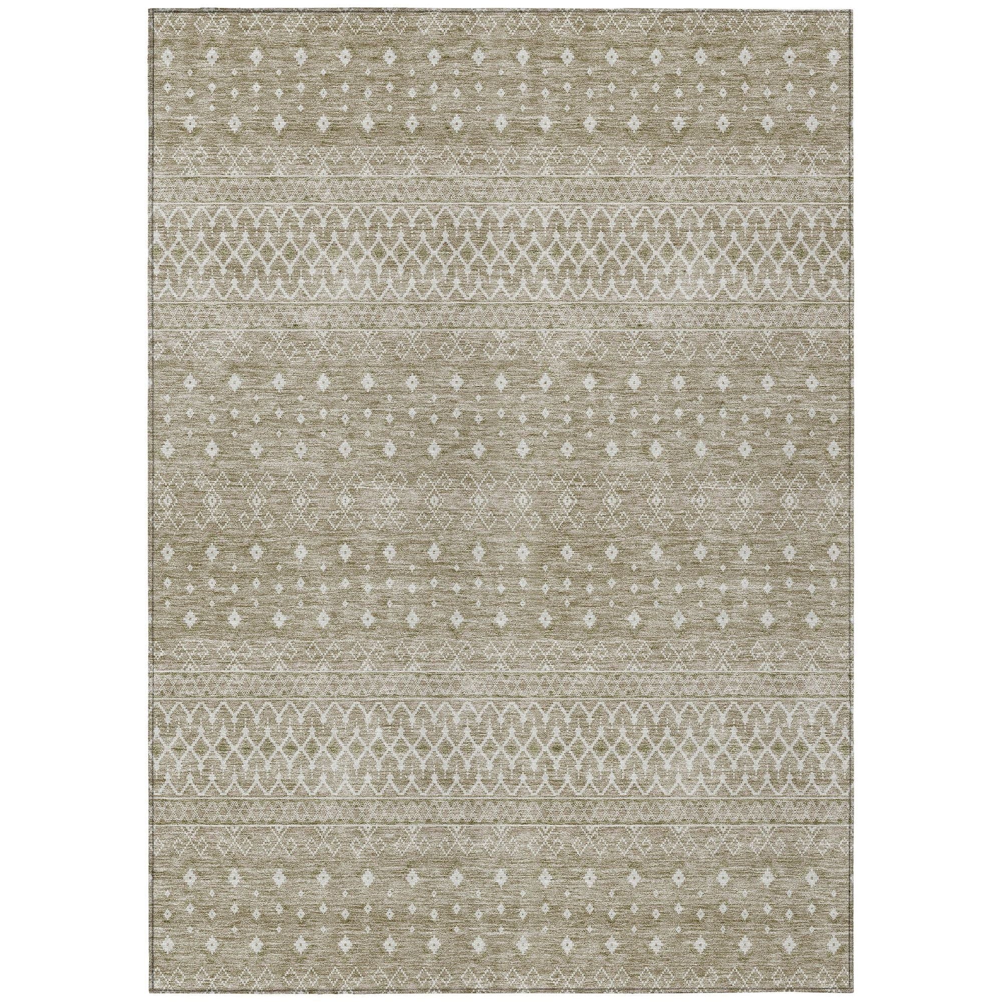 Machine Washable Taupe Brown Rug - Indoor / Outdoor - Kids / Pet Friendly Boho Print Rug